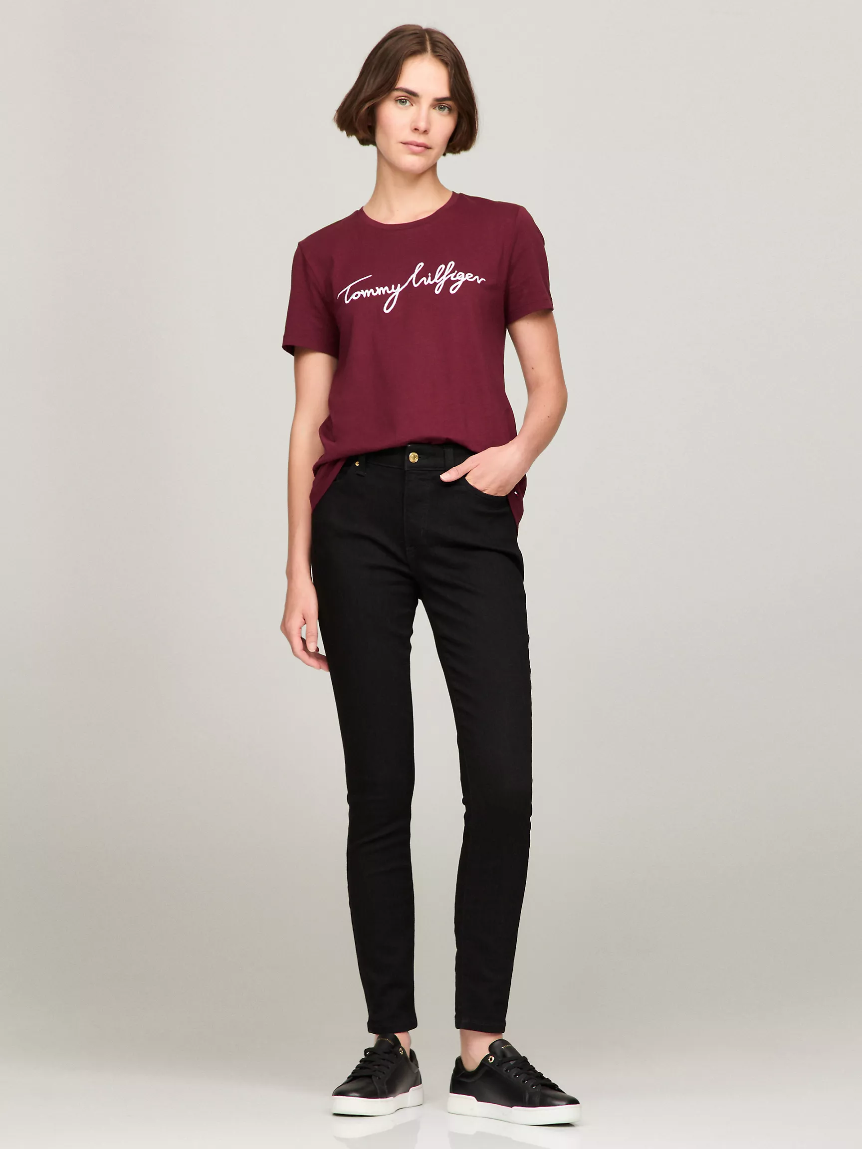 Женская футболка Tommy Hilfiger, Фирменная футболка с круглым вырезом и вышивкой