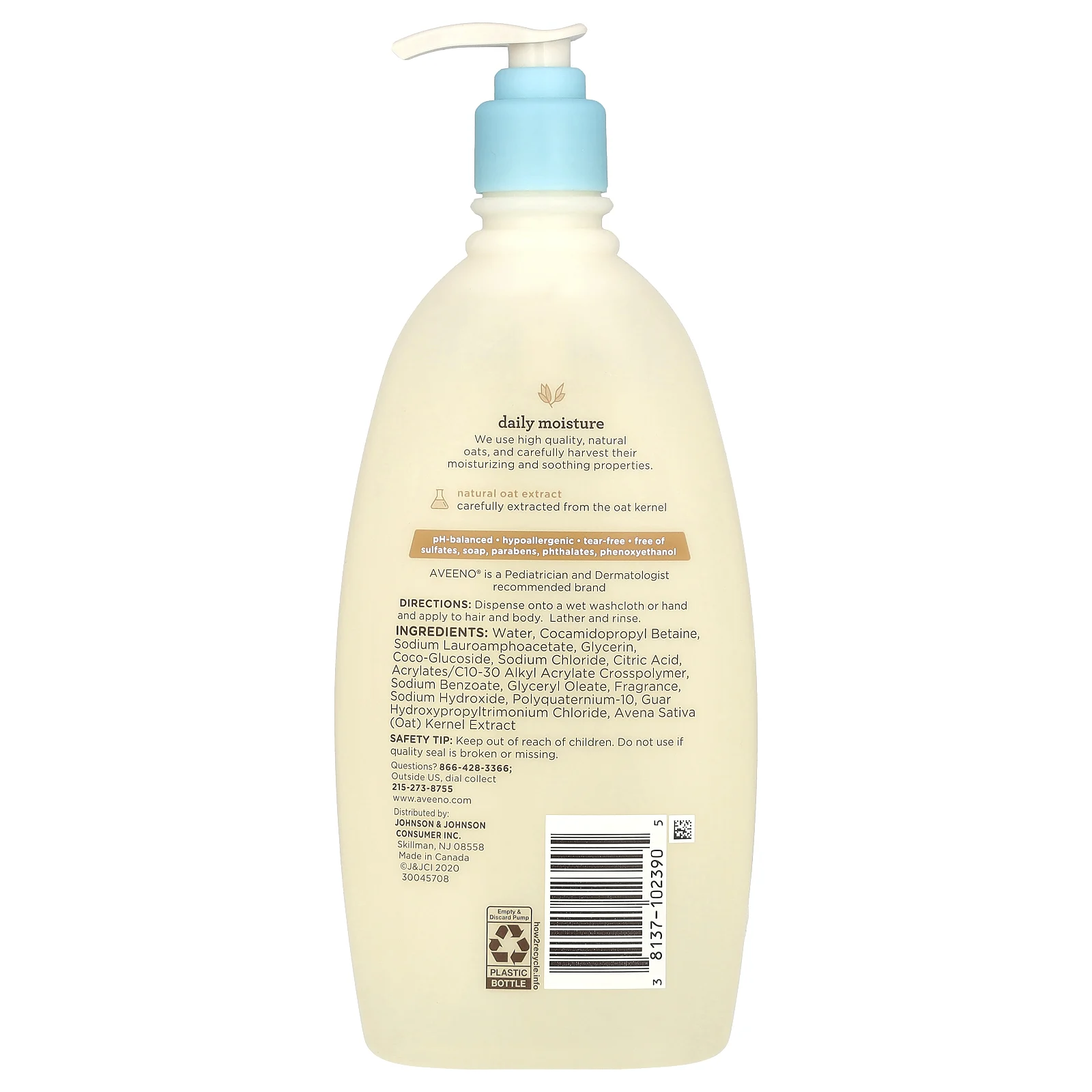 Aveeno, детское увлажняющее средство для мытья тела и шампунь, с легким запахом, 532 мл (18 жидк. унций)