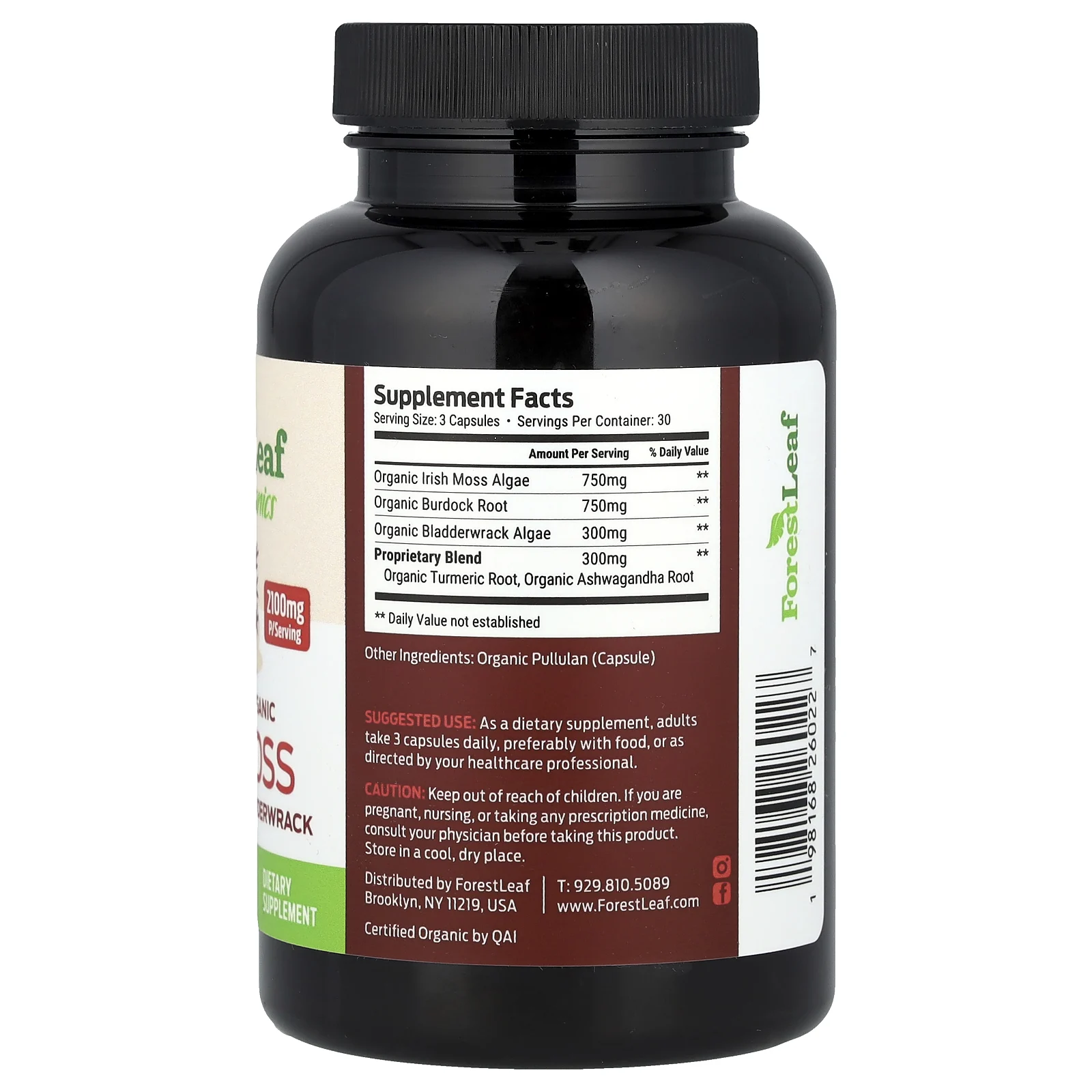 Forest Leaf, Сертифицированный органический морской мох, лопух и лопух, 90 растительных капсул