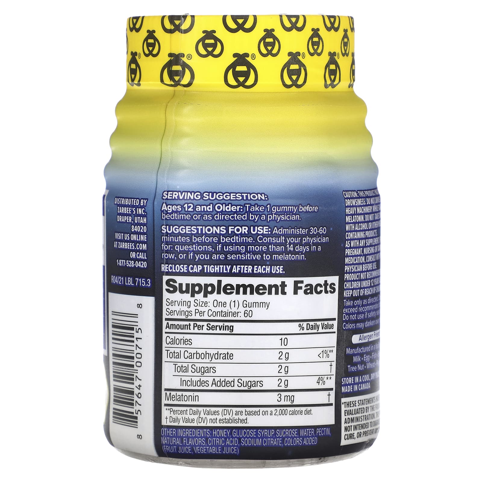 Zarbee's, Снотворное с мелатонином, натуральный фруктовый вкус, 60 жевательных таблеток