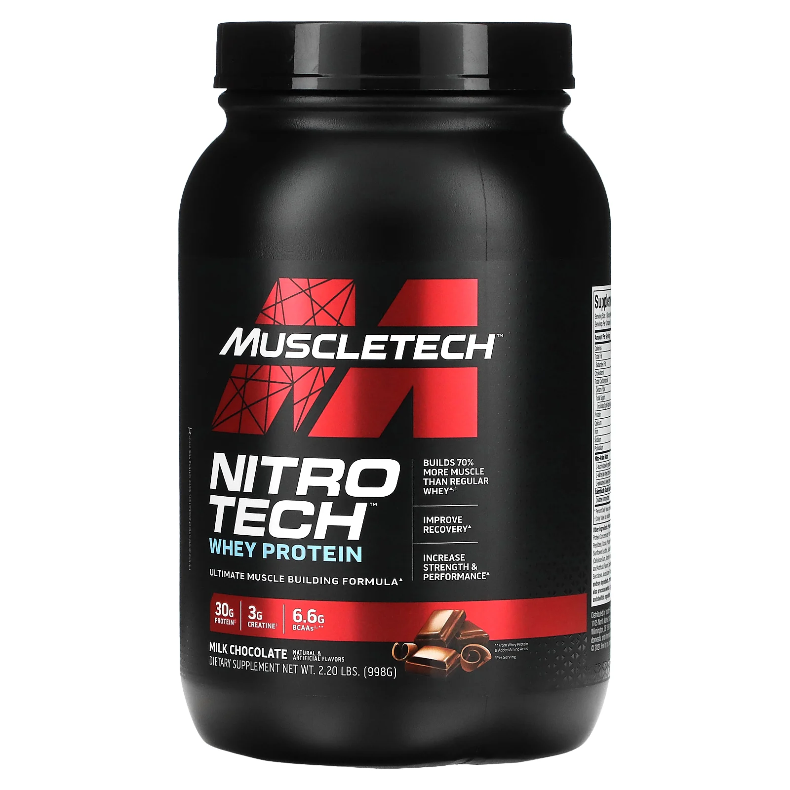 MuscleTech, серия Performance, Nitro Tech, основной источник сывороточных пептидов и изолята, вкус молочного шоколада, 998 г (2,20 фунта)