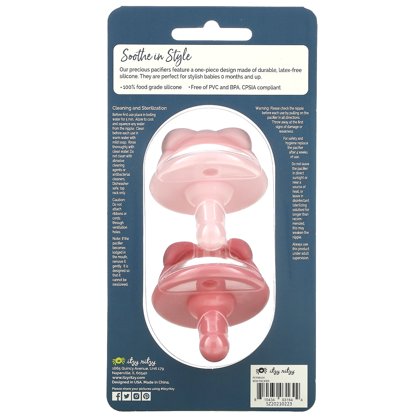 itzy ritzy, Sweetie, пищевые силиконовые пустышки, от 0 месяцев, с бантиком, 2 пустышки