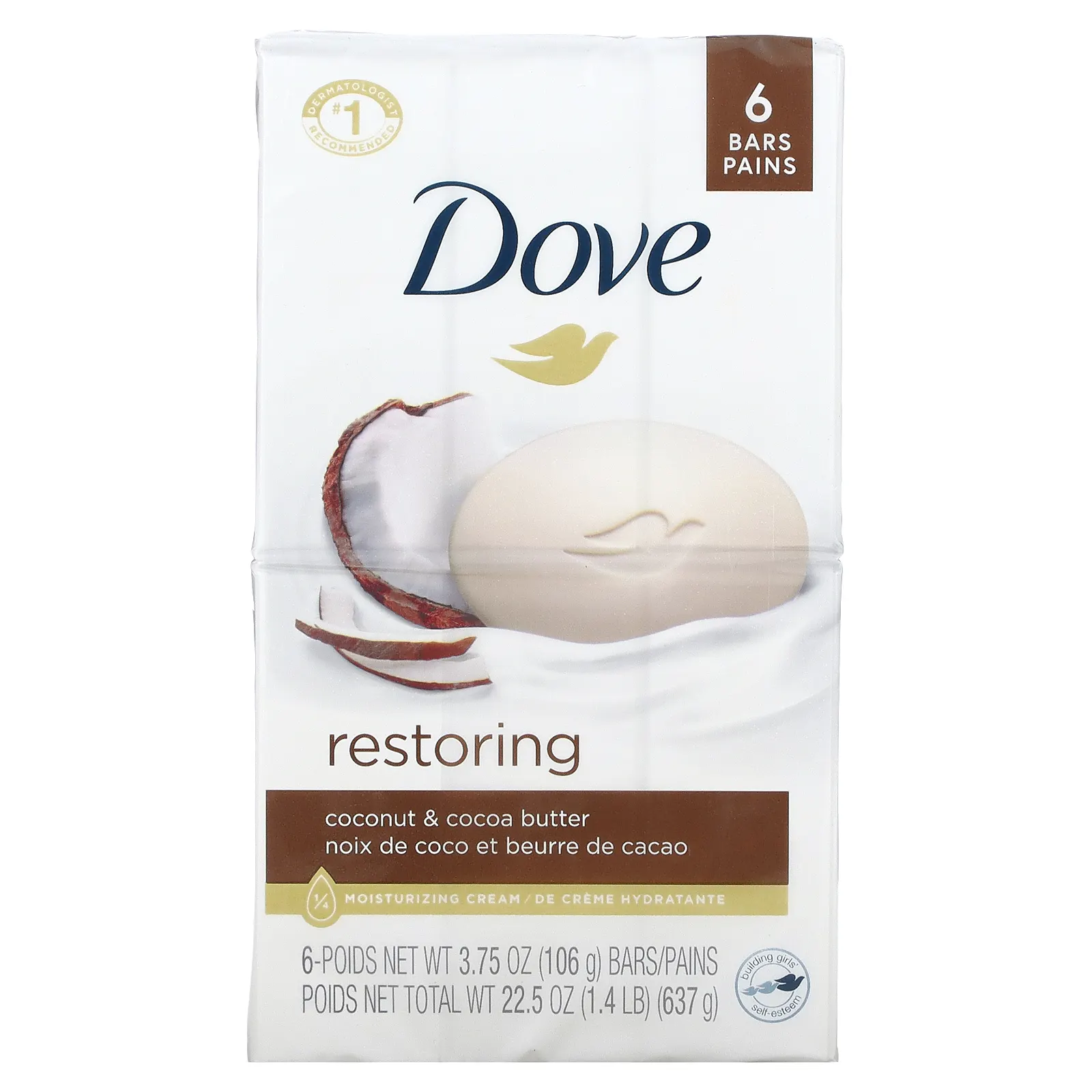 Dove, восстанавливающее, с кокосом и кокосовым маслом, 6 кусков по 106 г (3,75 унции)