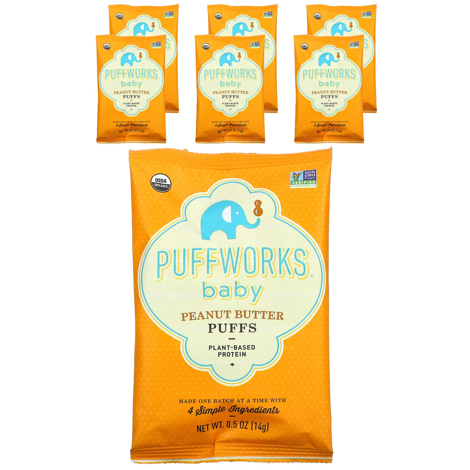 Puffworks, Baby, слоеное масло, арахисовая паста, 6 пакетиков по 14 г (0,5 унции)