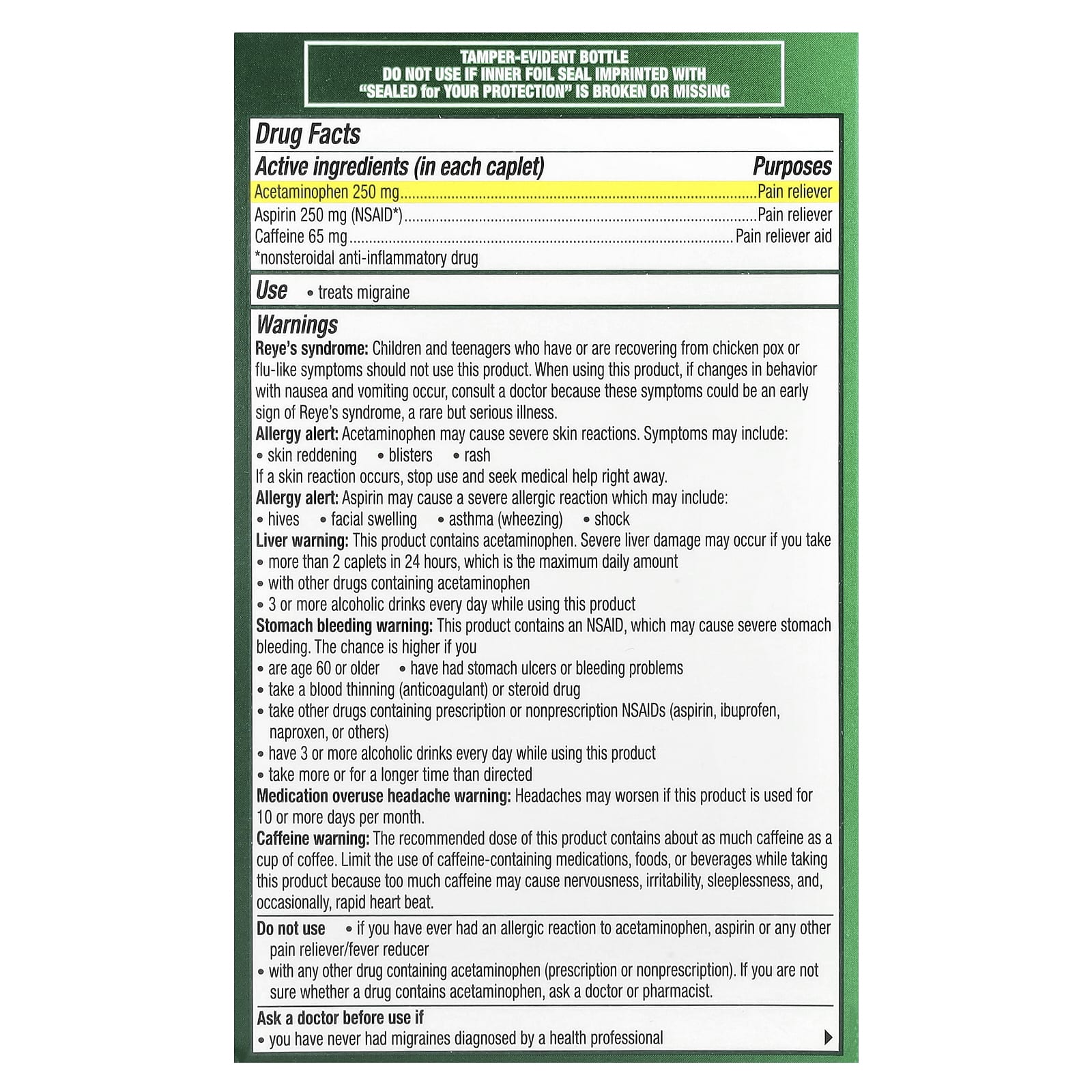 Excedrin, Мигрень`` 200 капсул