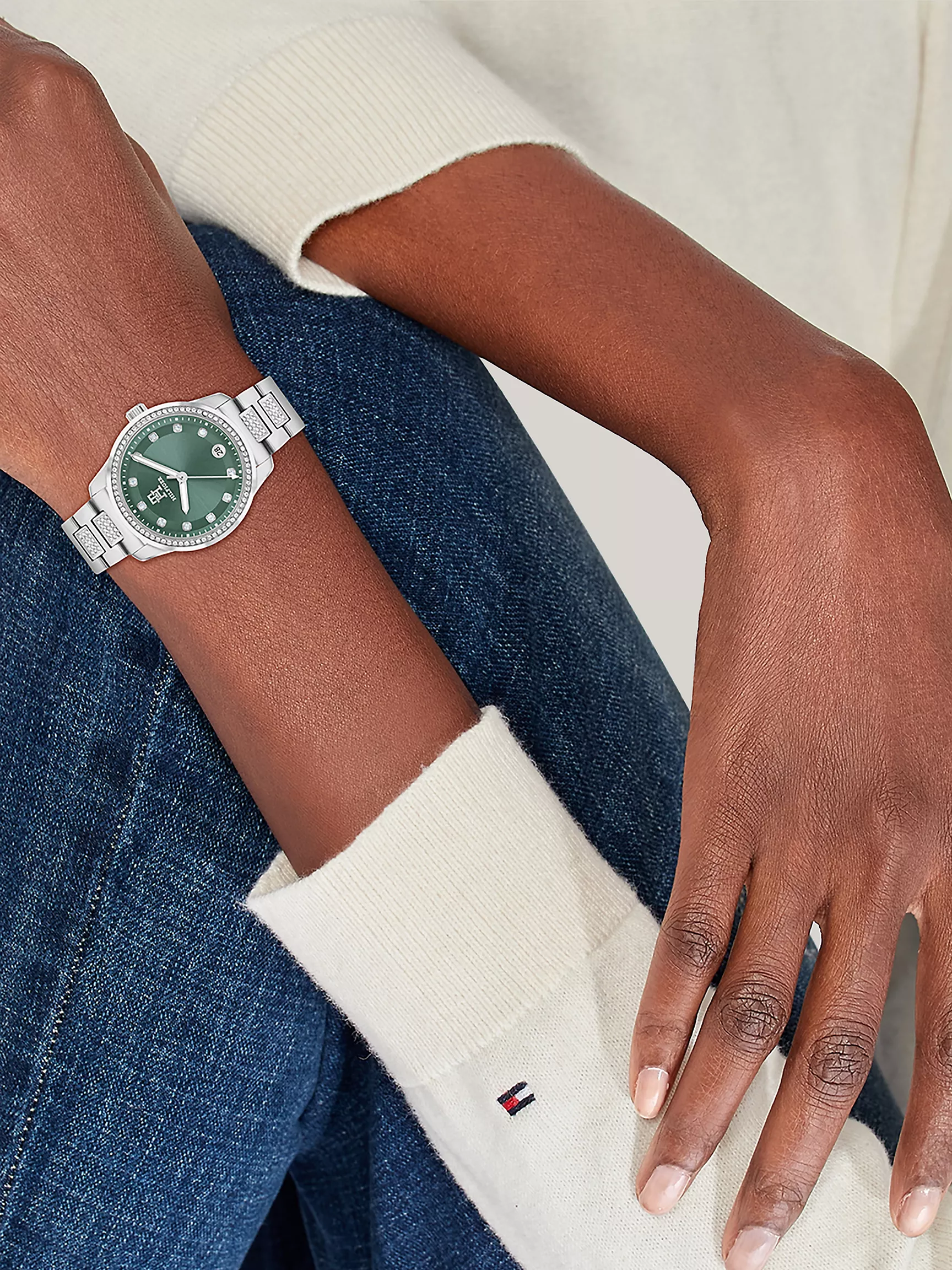 Женские часы Tommy Hilfiger, Часы 36 мм T85 с зелёным циферблатом и кристаллами