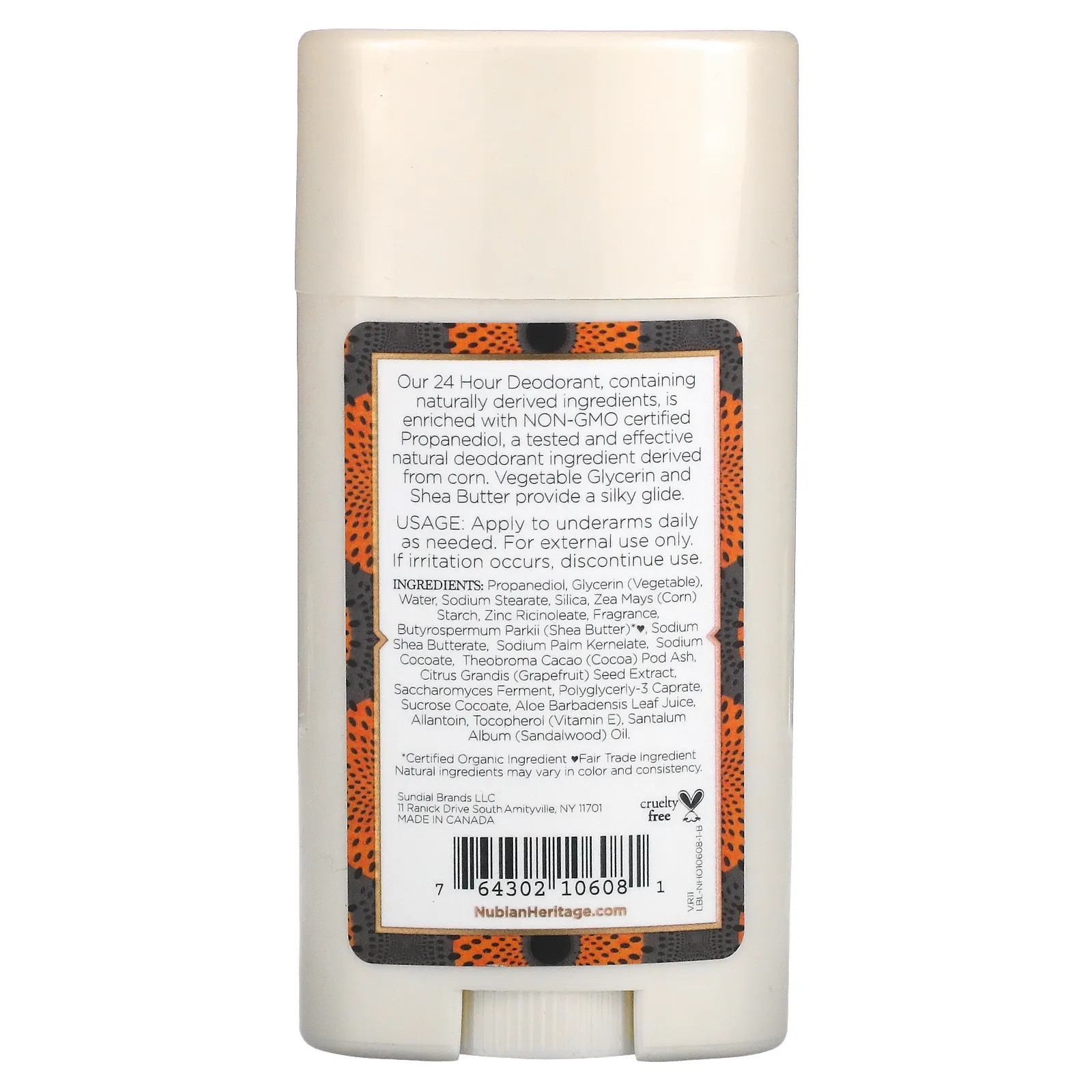 Nubian Heritage, Дезодорант с защитой 24 часа, африканское черное мыло, 64 г