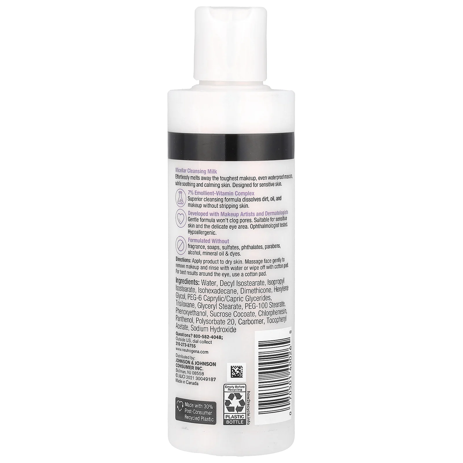 Neutrogena, Мицеллярное очищающее молочко, без отдушек, 198 мл (6,7 жидк. Унции)