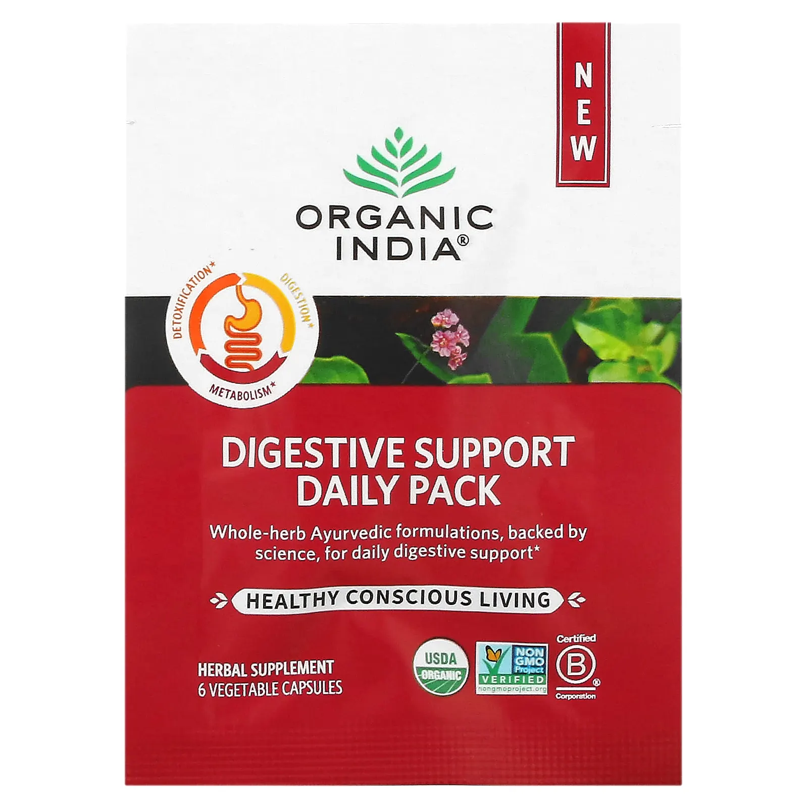Organic India, Ежедневный пакет для поддержки пищеварения, 30 ежедневных пакетиков, 180 растительных капсул