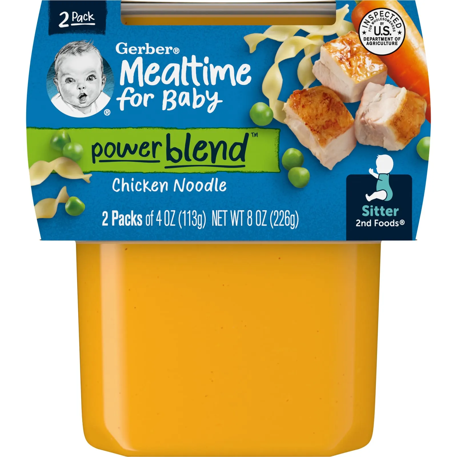 Gerber, Mealtime for Baby, смесь Power, 2nd Foods, куриная лапша, 2 пакетика по 113 г (4 унции)