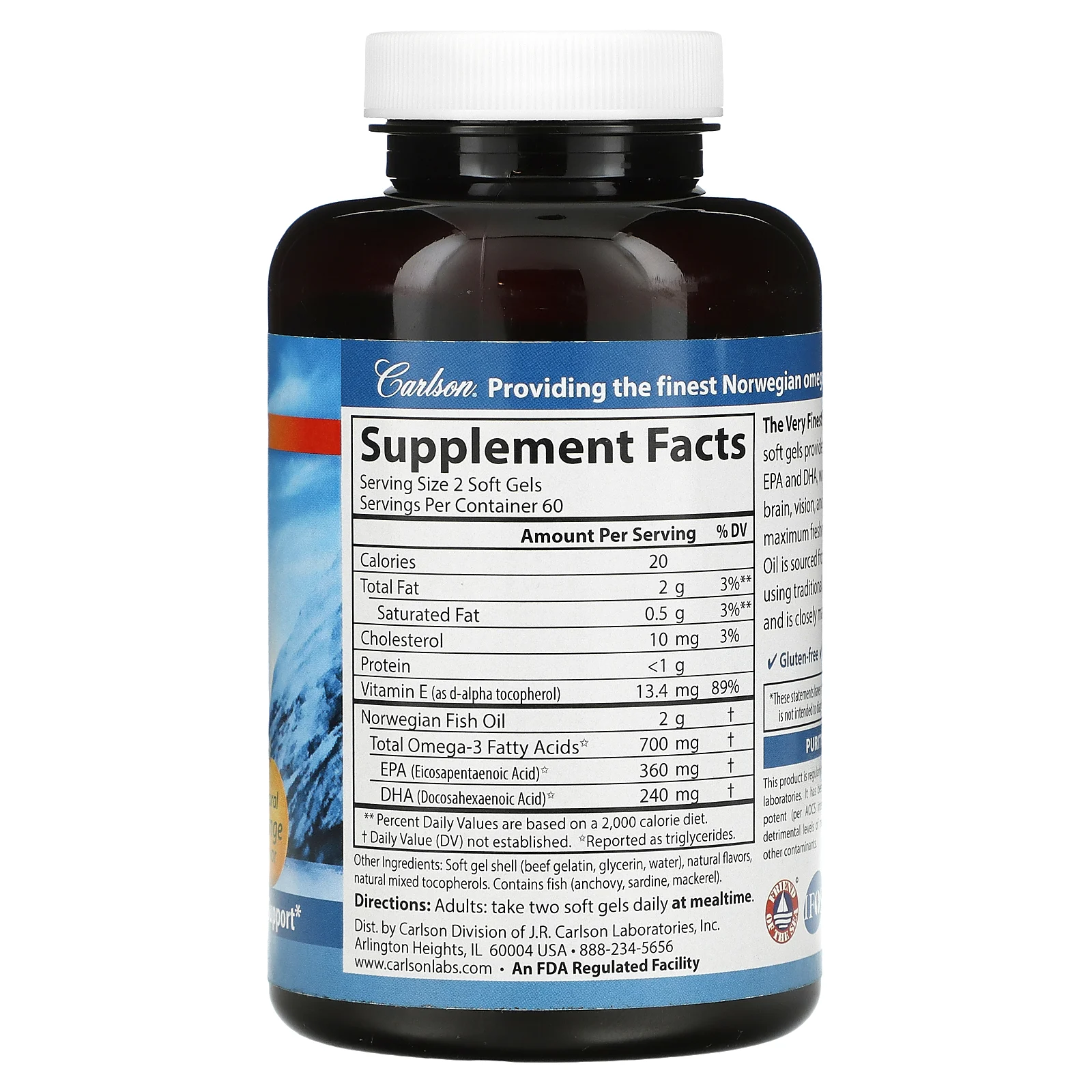 Carlson, The Very Finest, рыбий жир, с натуральным апельсиновым вкусом, 700 мг, 120 капсул (350 мг в 1 капсуле)