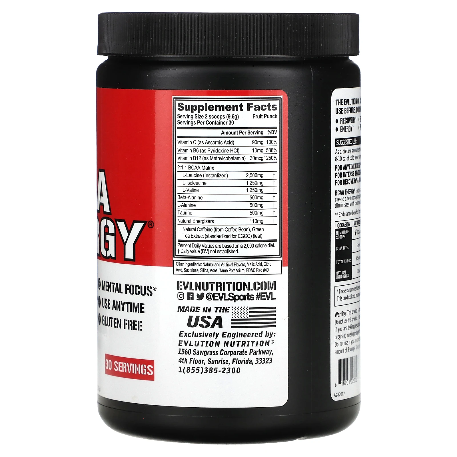 EVLution Nutrition, BCAA Energy, смесь для приготовления энергетических напитков, фруктовый пунш, 288 г (10,16 унции)