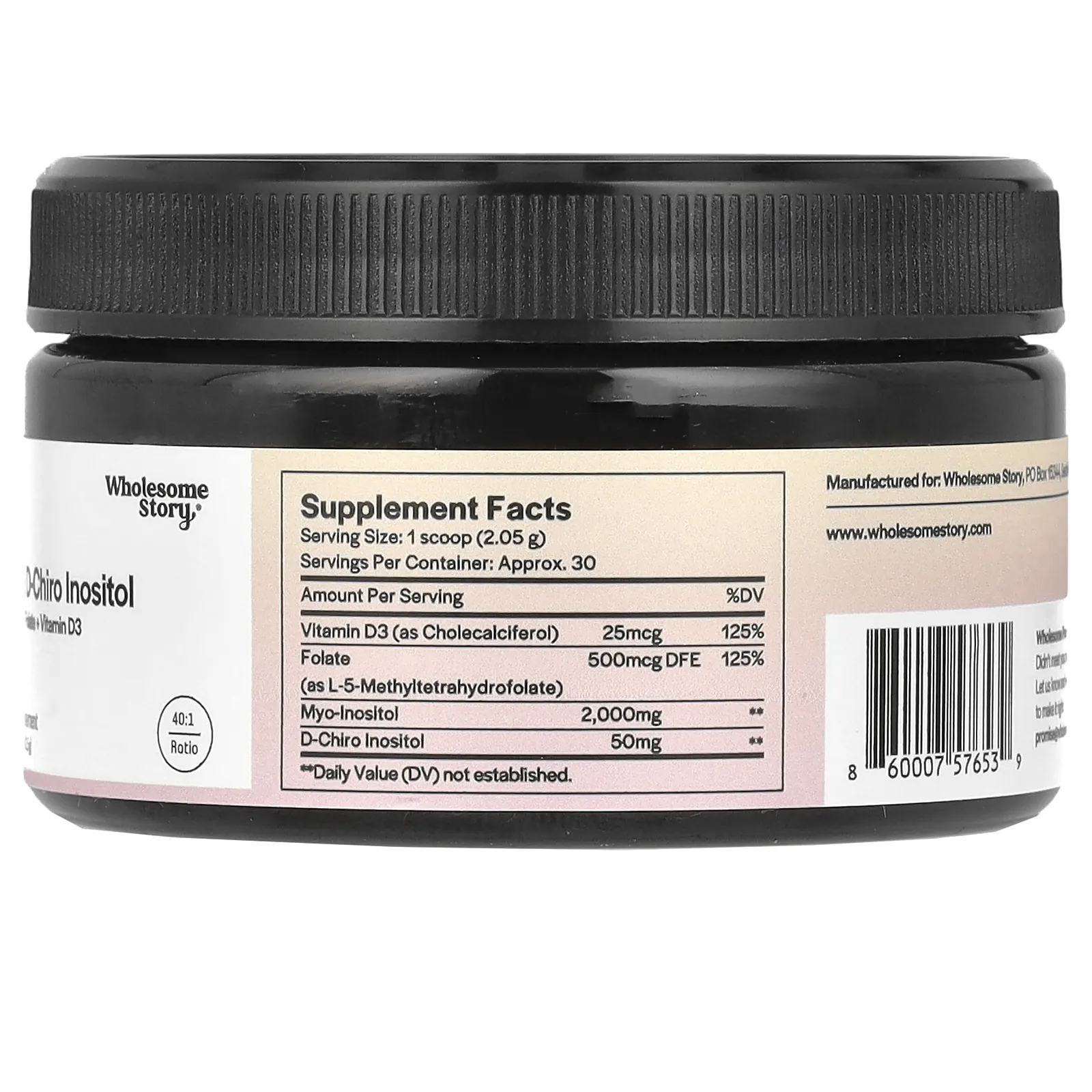 Wholesome Story, Мио и D-хиро-инозит с фолатом МТГФ и витамином D3 в порошке, 61,5 г (2,17 унции)