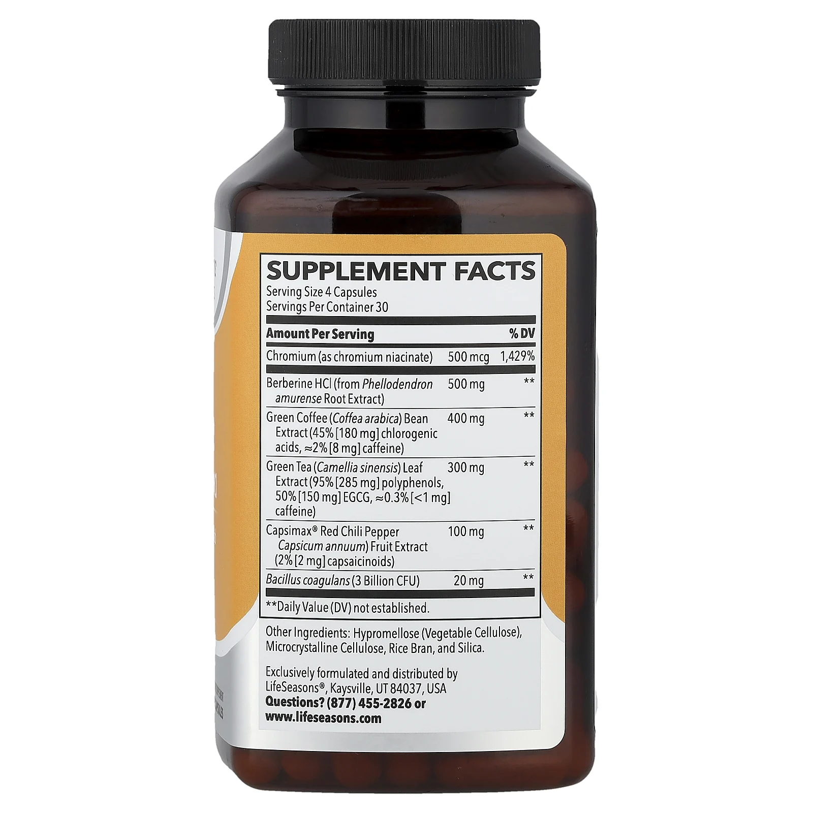 LifeSeasons, Therapeutics, поддержка GLP-1, с берберином гидрохлоридом, 120 растительных капсул