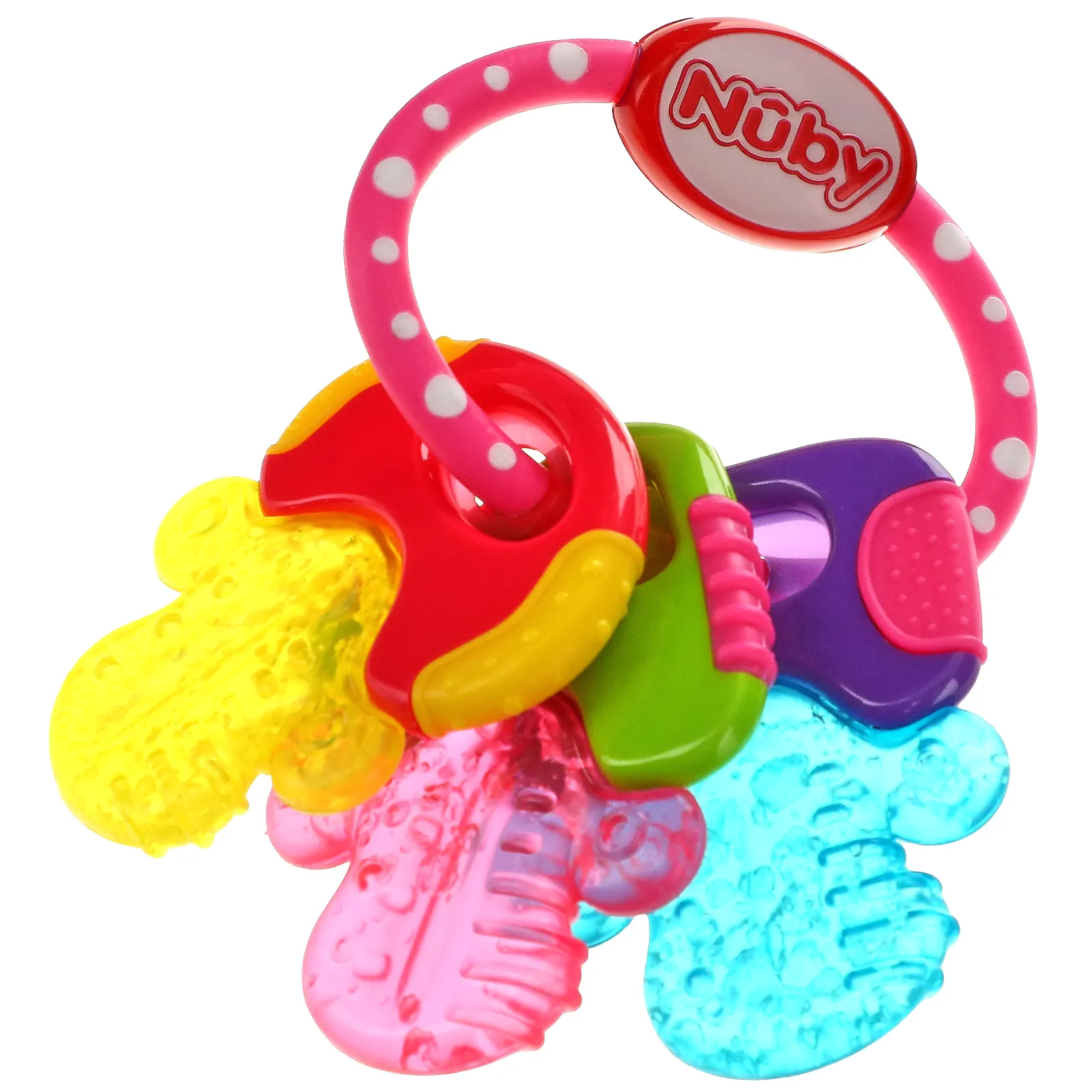 Nuby, Успокаивающий прорезыватель для зубов, ключи от IcyBite, для детей от 3 месяцев, розовый, 1 прорезыватель для зубов