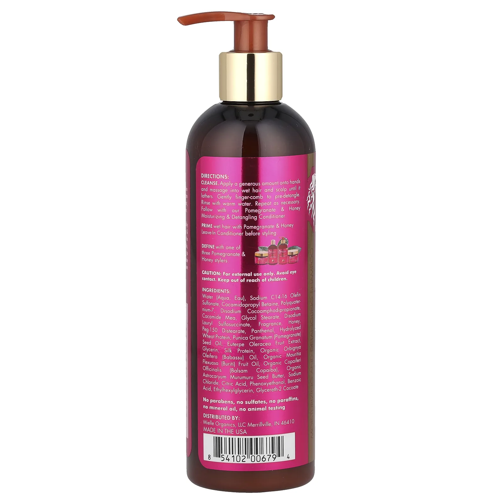 Mielle, Увлажняющий шампунь для распутывания волос, гранат и мед, 355 мл (12 жидк. Унций)