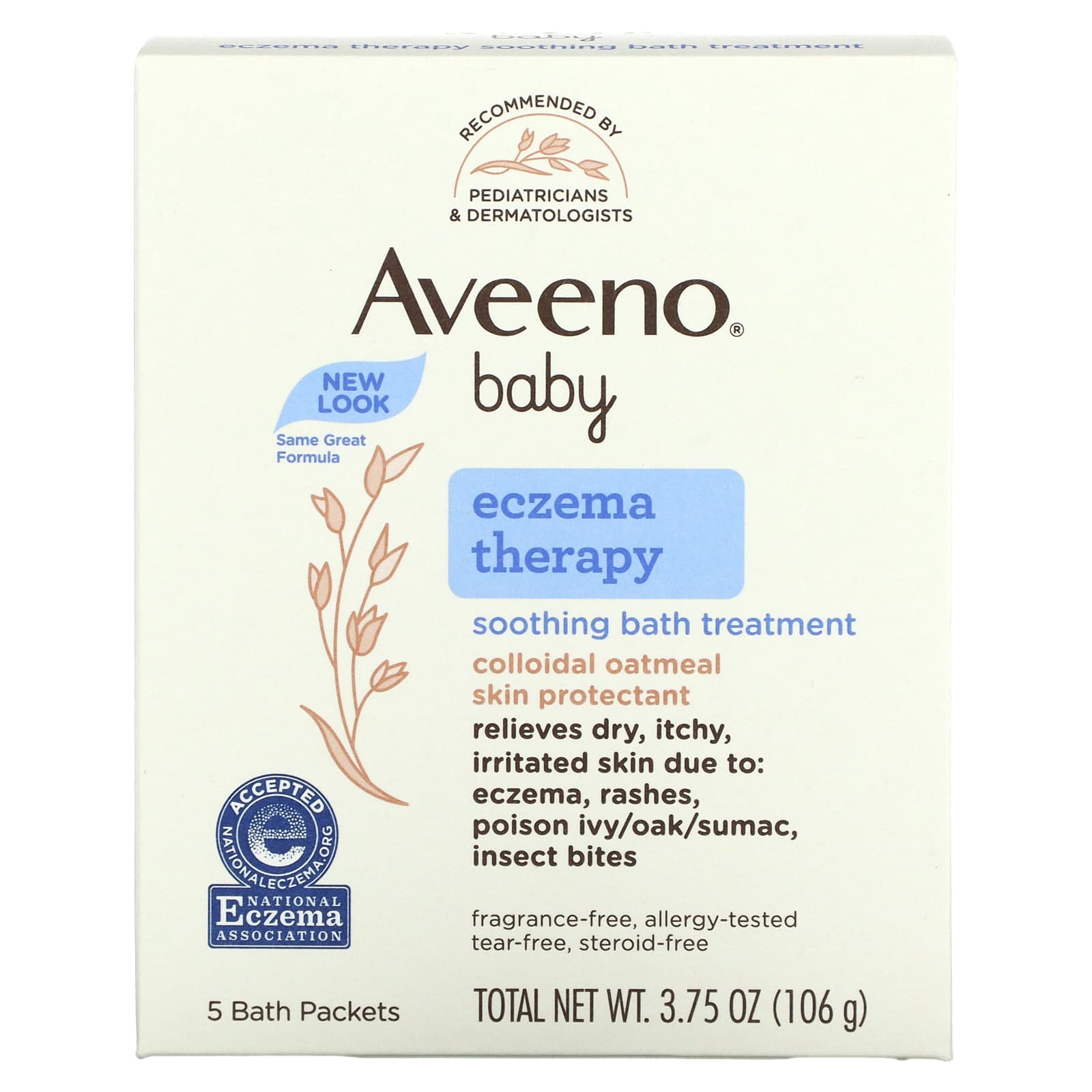 Aveeno, для детей, против экземы, успокаивающее средство для ванн, без отдушек, 5 пакетиков для ванн, 21 г (0,75 унции)
