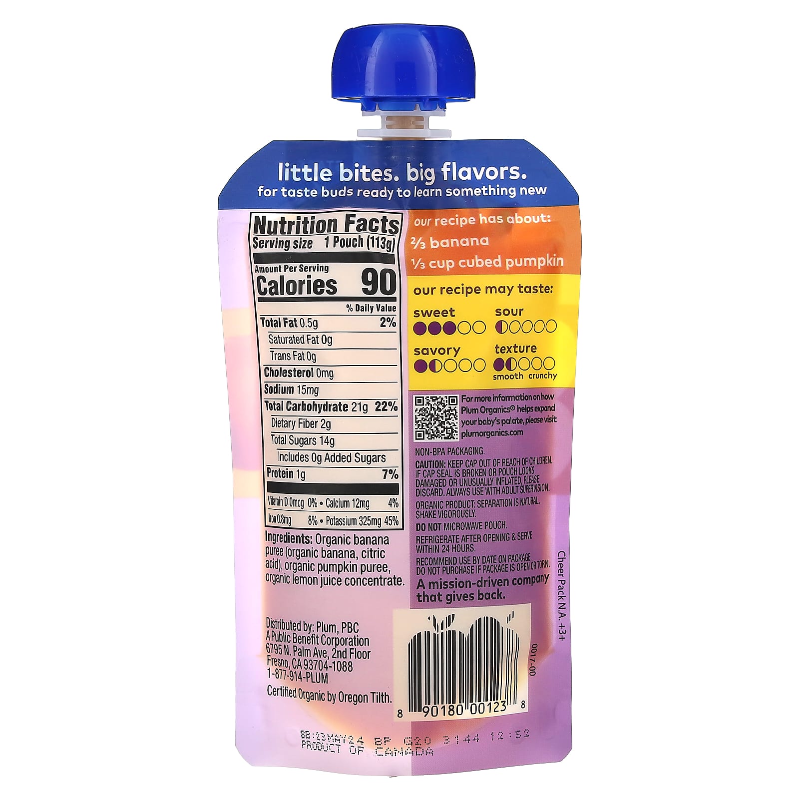 Plum Organics, органическое детское питание, от 6 месяцев, банан и тыква, 113 г (4 унции)