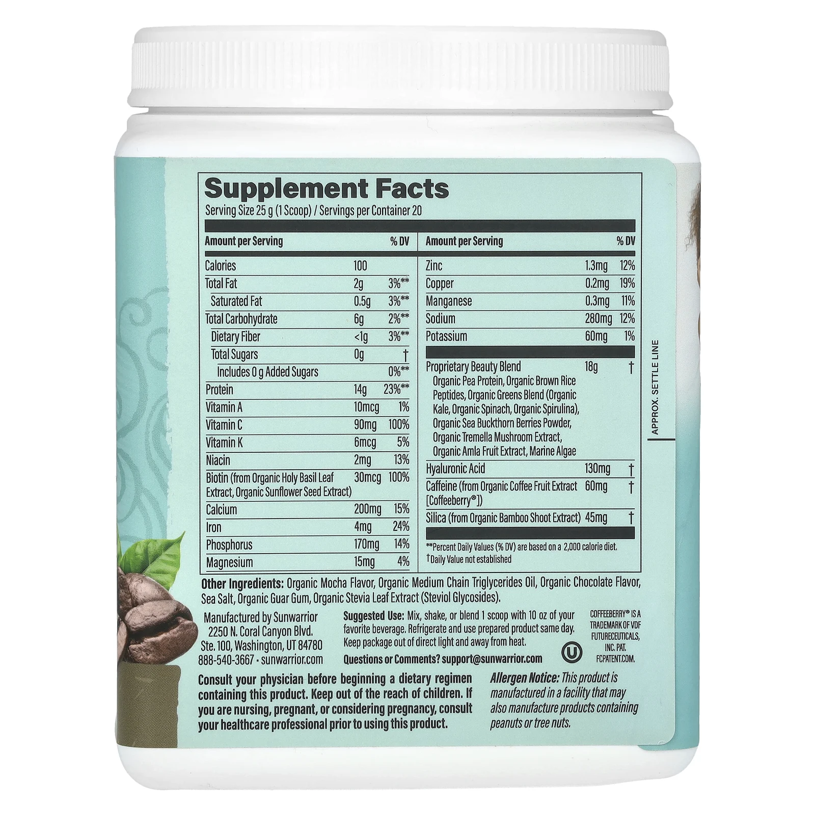 Sunwarrior, пептиды протеина для формирования коллагена, со вкусом кофе, 500 г (1,1 фунта)