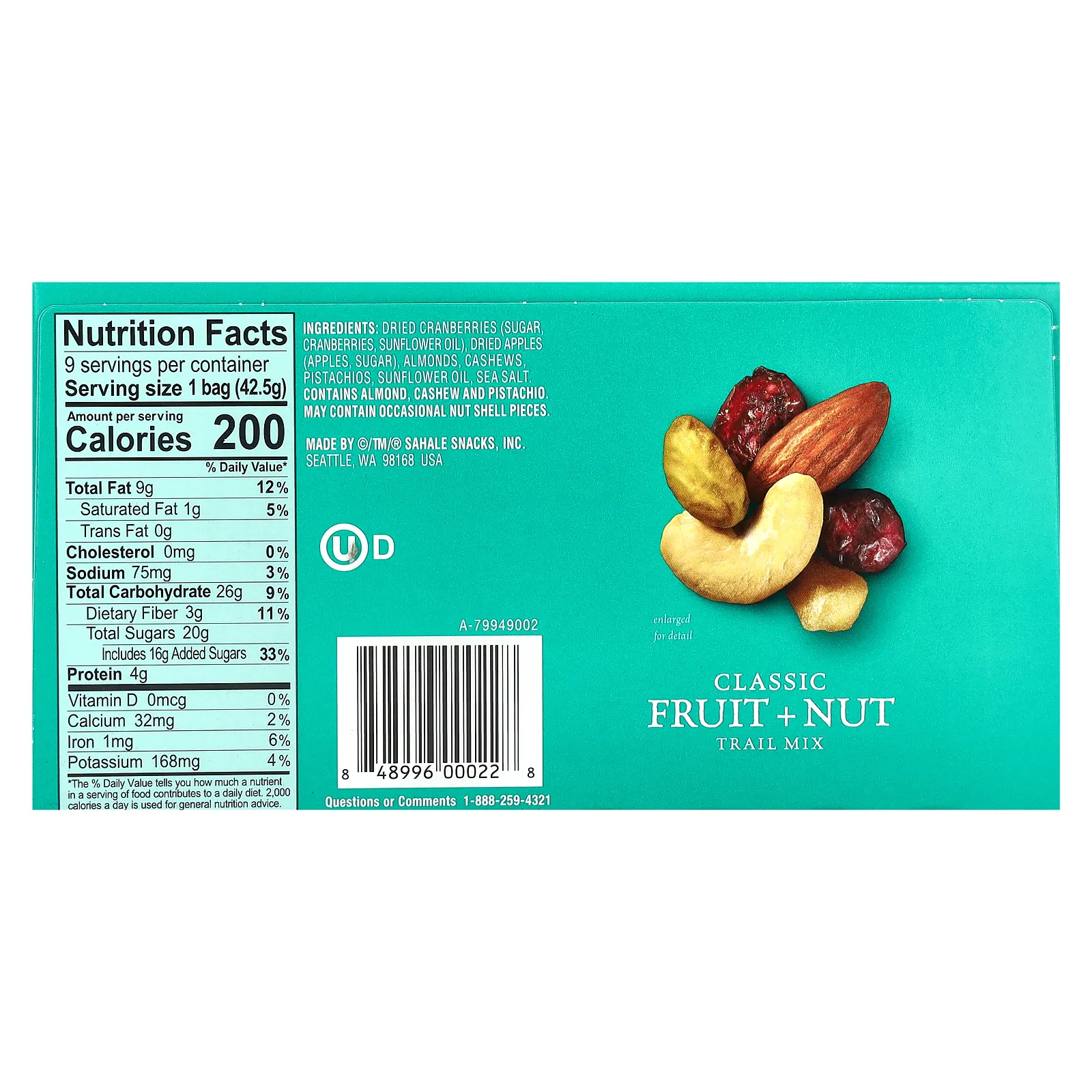 Sahale Snacks, смесь орехов и сухофруктов, классические фрукты и орехи, 9 пакетиков по 42,5 г (1,5 унции)