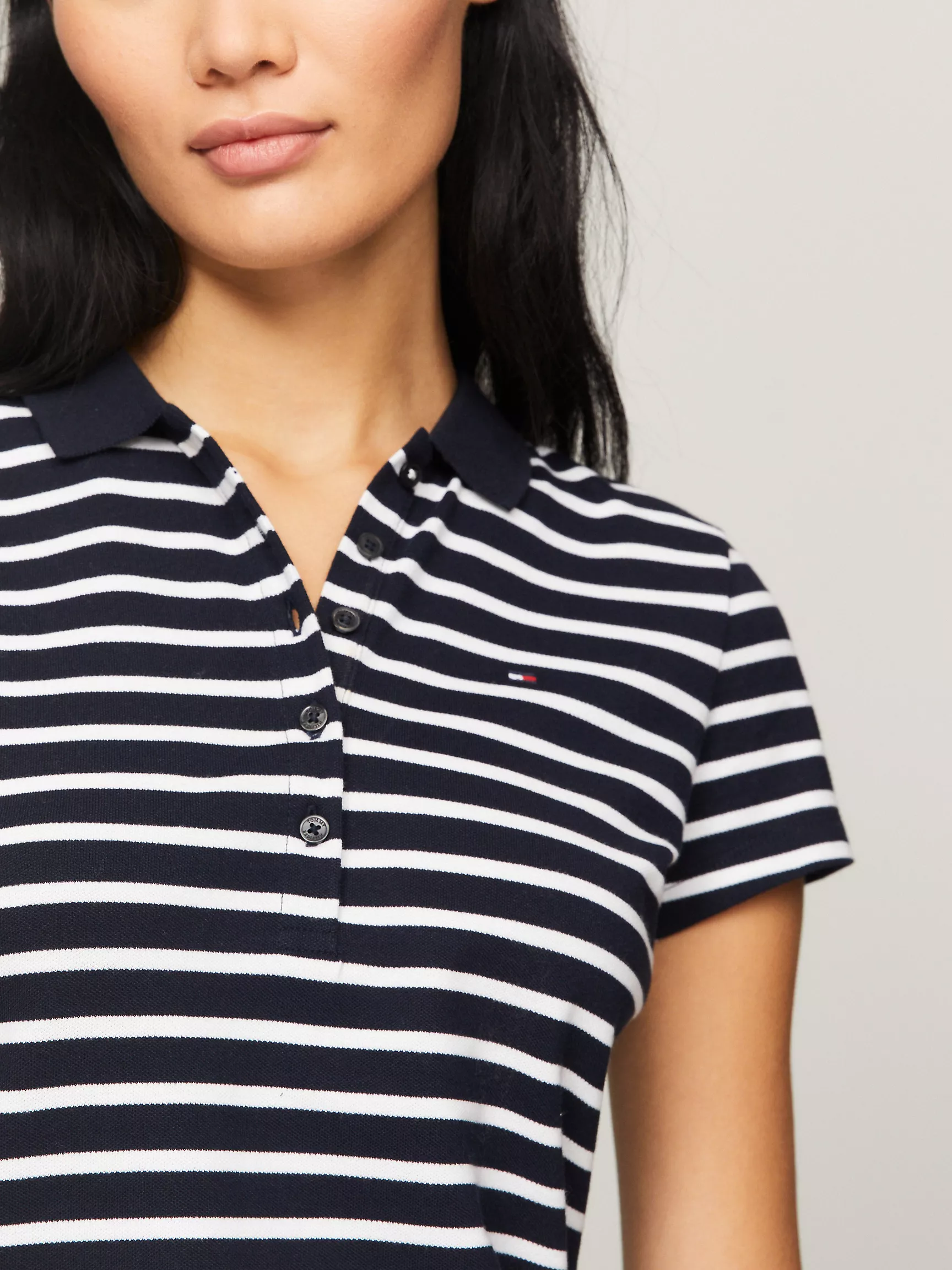 Женское поло Tommy Hilfiger, Приталенное полосатое эластичное хлопковое поло
