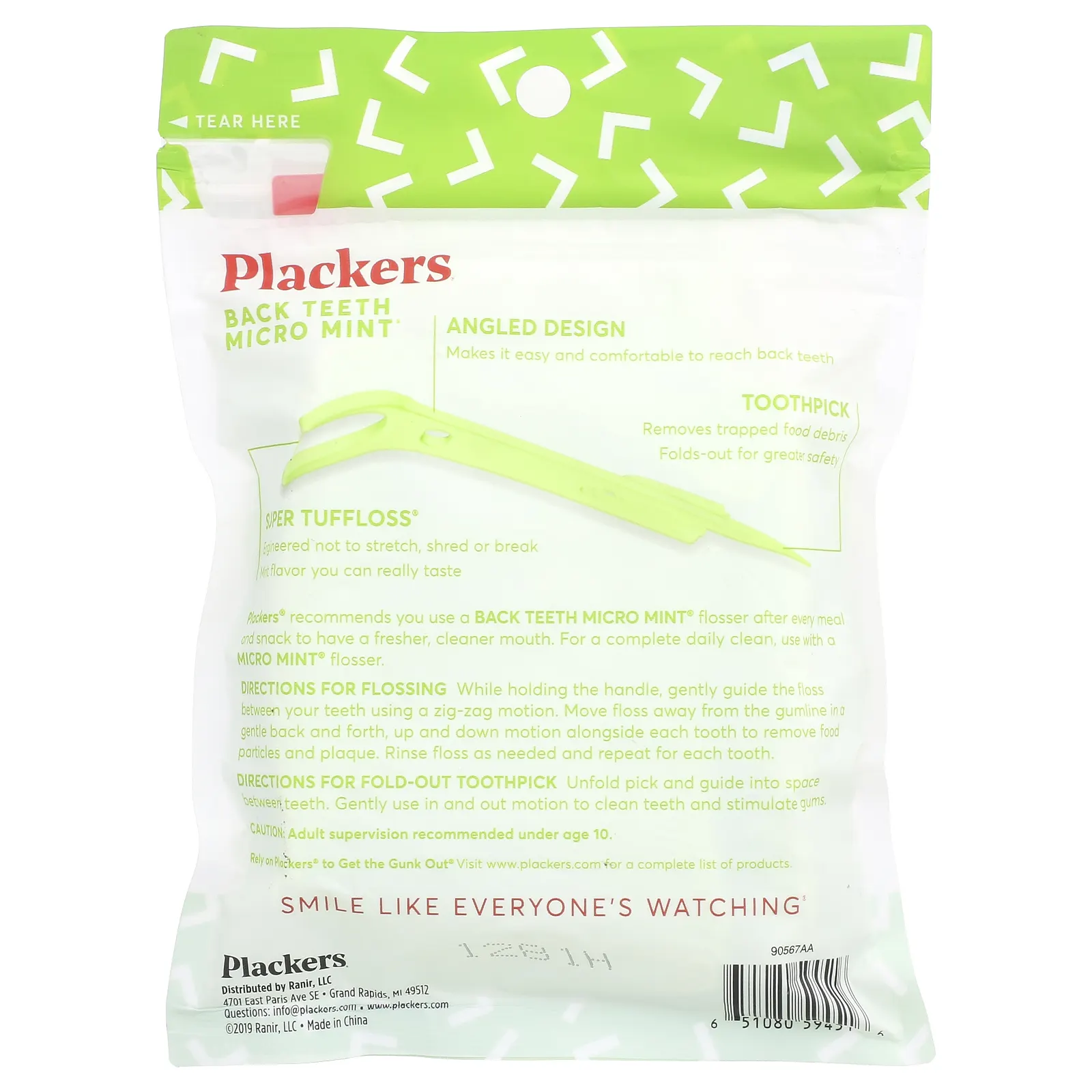Plackers, Micro Mint, зубочистки с нитью для задних зубов, мята, 75 шт.
