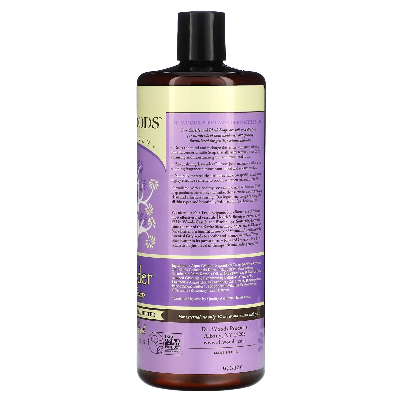 Dr. Woods, Кастильское мыло с лавандой и маслом ши, приобретенным по принципу справедливой торговли, 946 мл (32 жидк. Унции)
