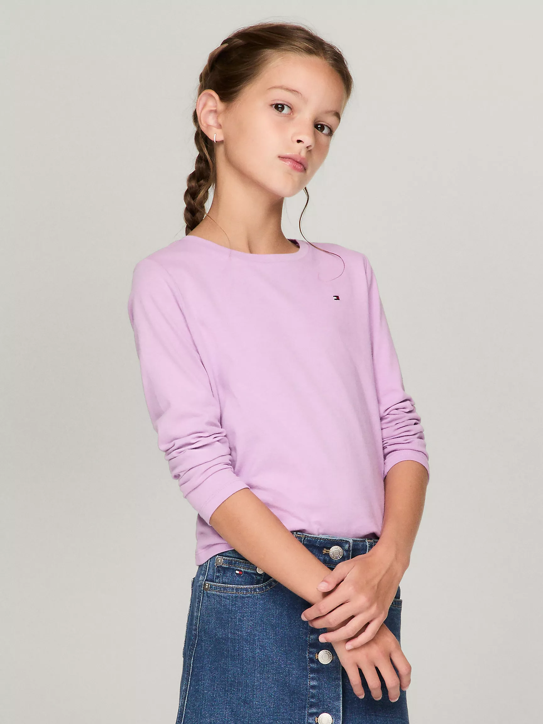 Футболка для девочек Tommy Hilfiger, Детская однотонная футболка с длинным рукавом