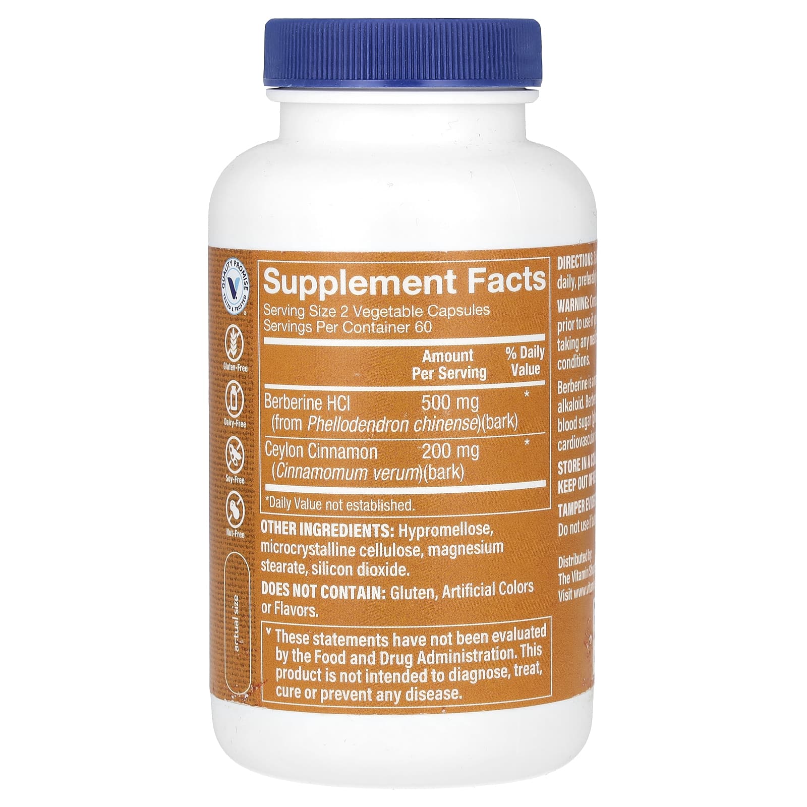 The Vitamin Shoppe, берберин и цейлонская корица, 120 вегетарианских капсул