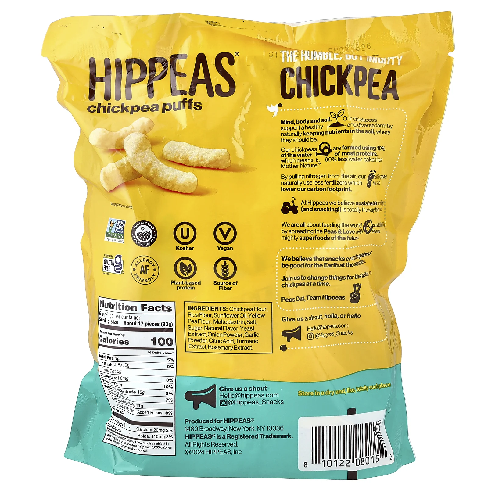 Hippeas, колечки из нута, белый чеддер, 6 пакетиков по 23 г (0,8 унции)