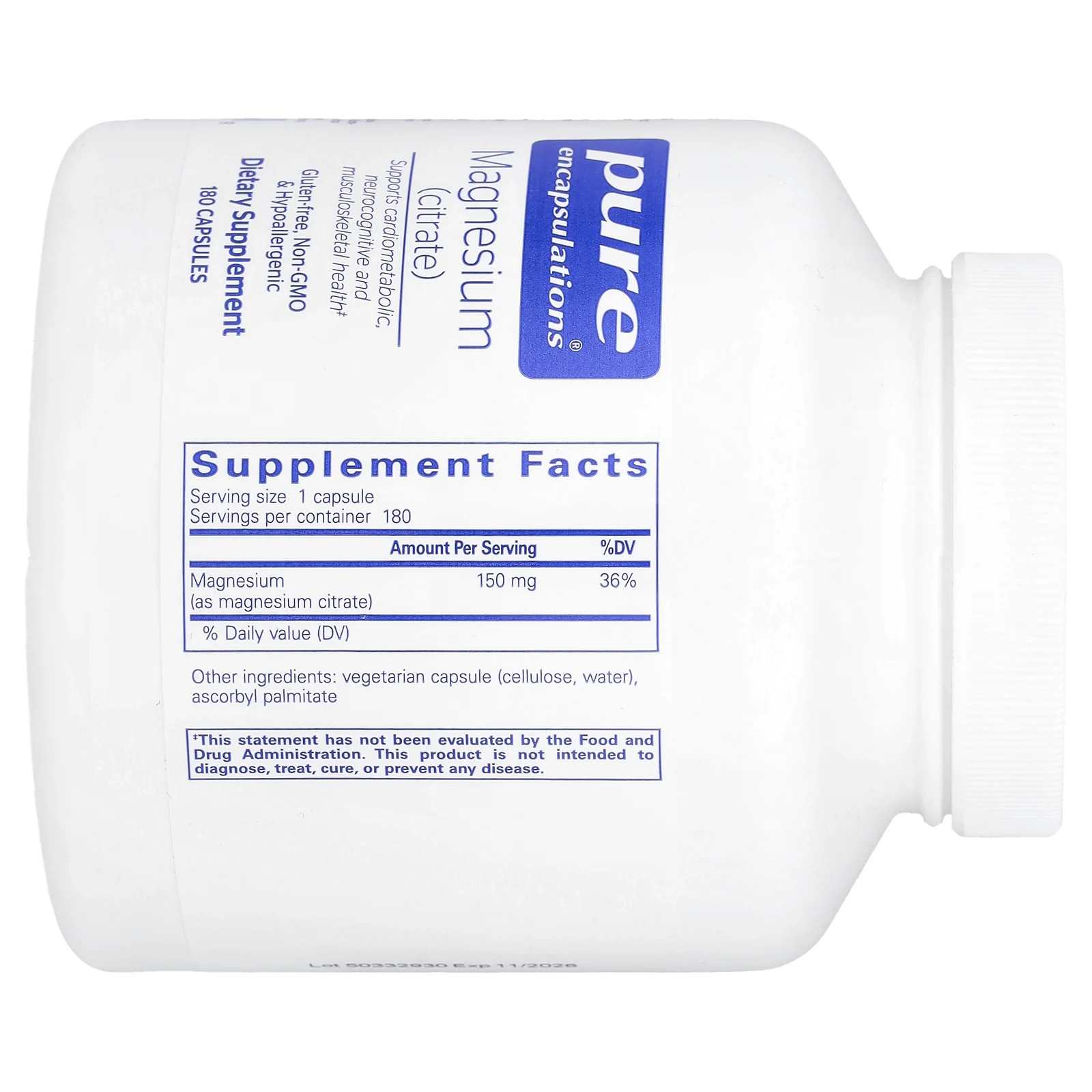 Pure Encapsulations, Магний (цитрат), 150 мг, 180 капсул