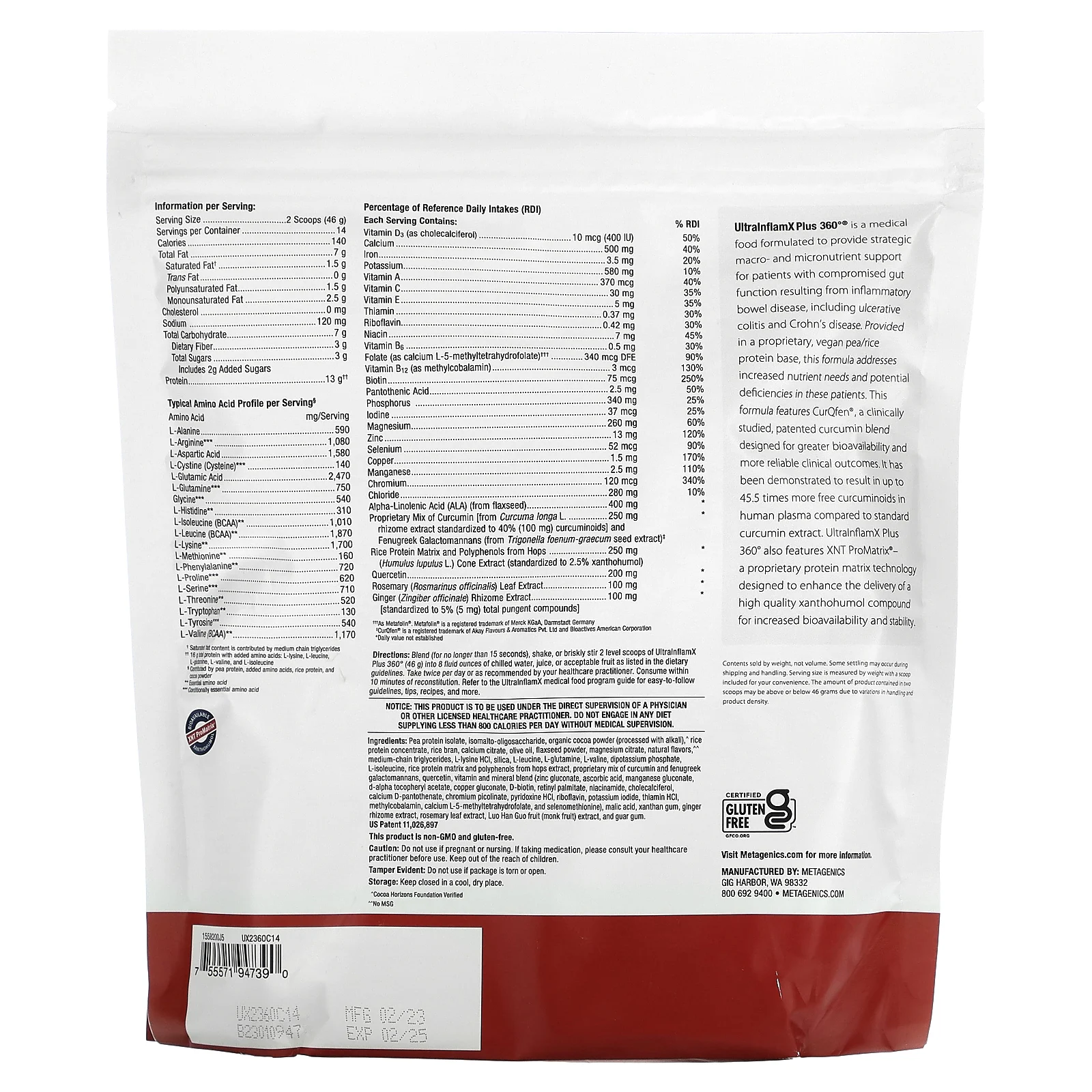 Metagenics, UltralnflamX Plus 360 °, медицинское питание, шоколадный апельсин, 644 г (22,72 унции)