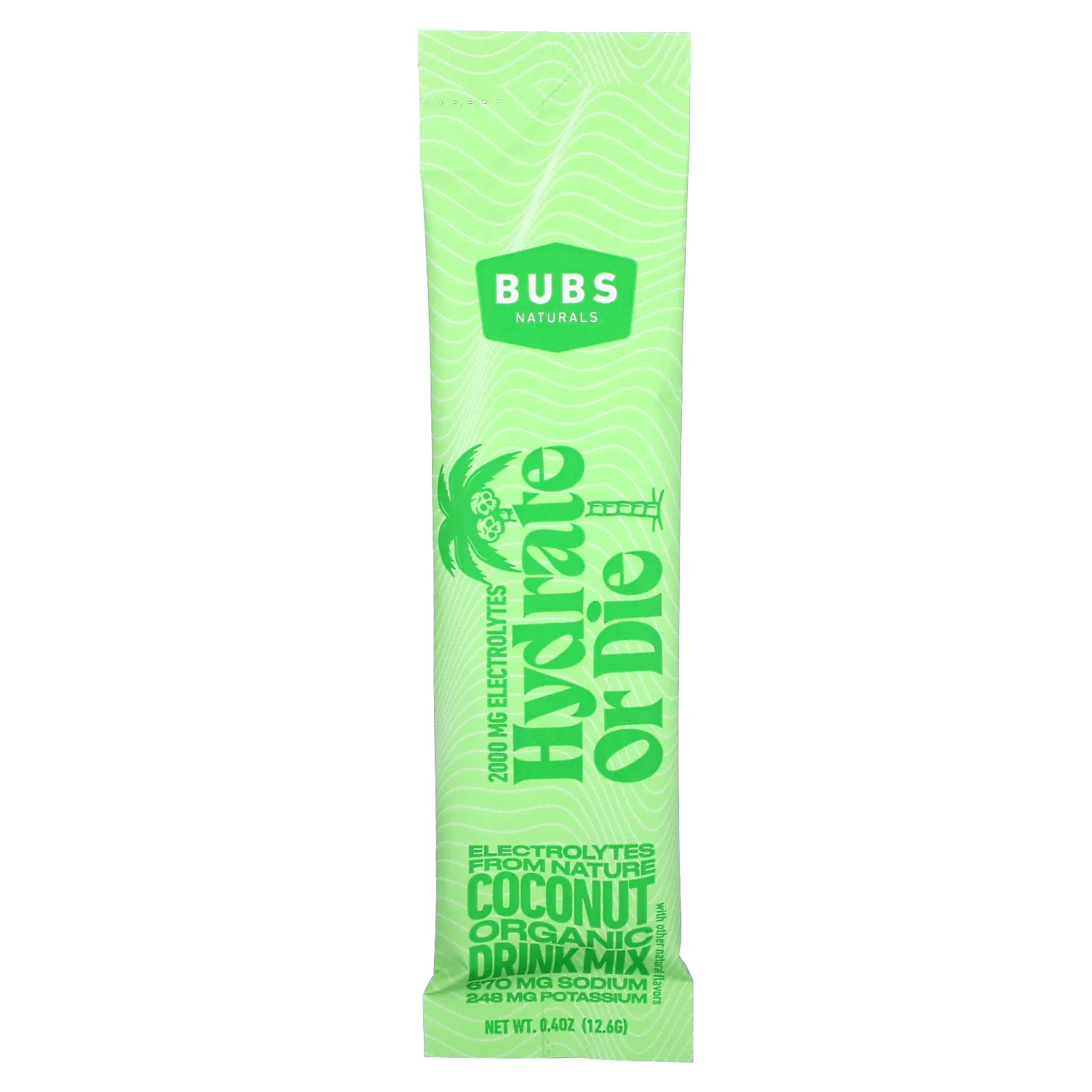BUBS Naturals, Hydrate or Die, смесь для приготовления напитка с органическим электролитом, кокос, 7 палочек по 12,6 г (0,4 унции)