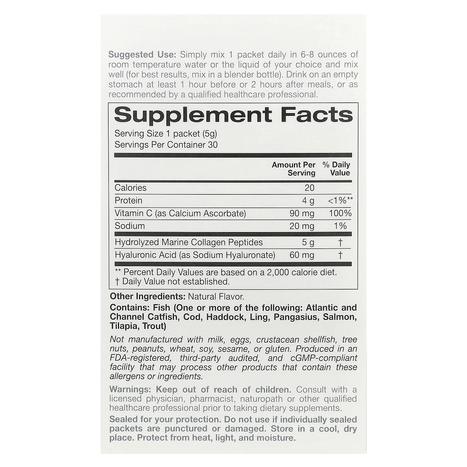 Solumeve, пептиды морского коллагена с витамином C и гиалуроновой кислотой, со вкусом лимона, 30 пакетиков по 5,15 г (0,18 унции)