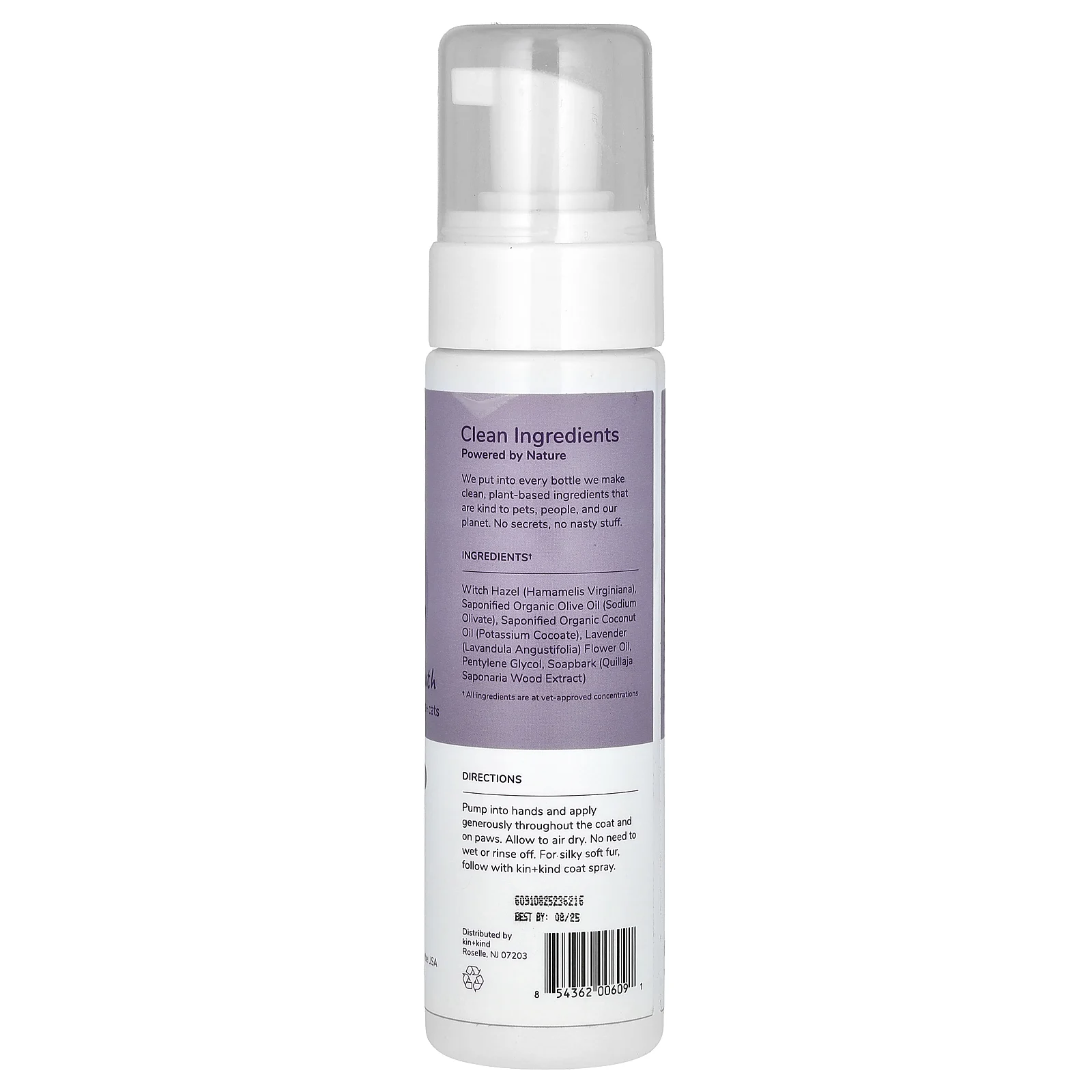 Kin+Kind, успокаивающий несмываемый шампунь, очищающая пенка, для собак и кошек, лаванда, 236 мл (8 жидк. унций)