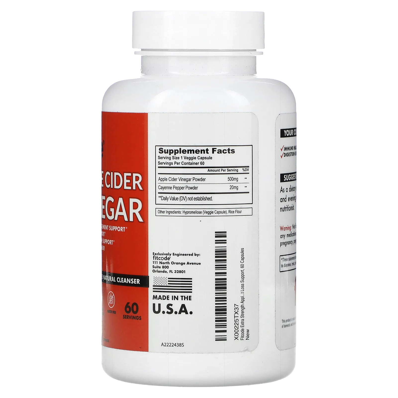 fitcode, яблочный уксус, 60 растительных капсул