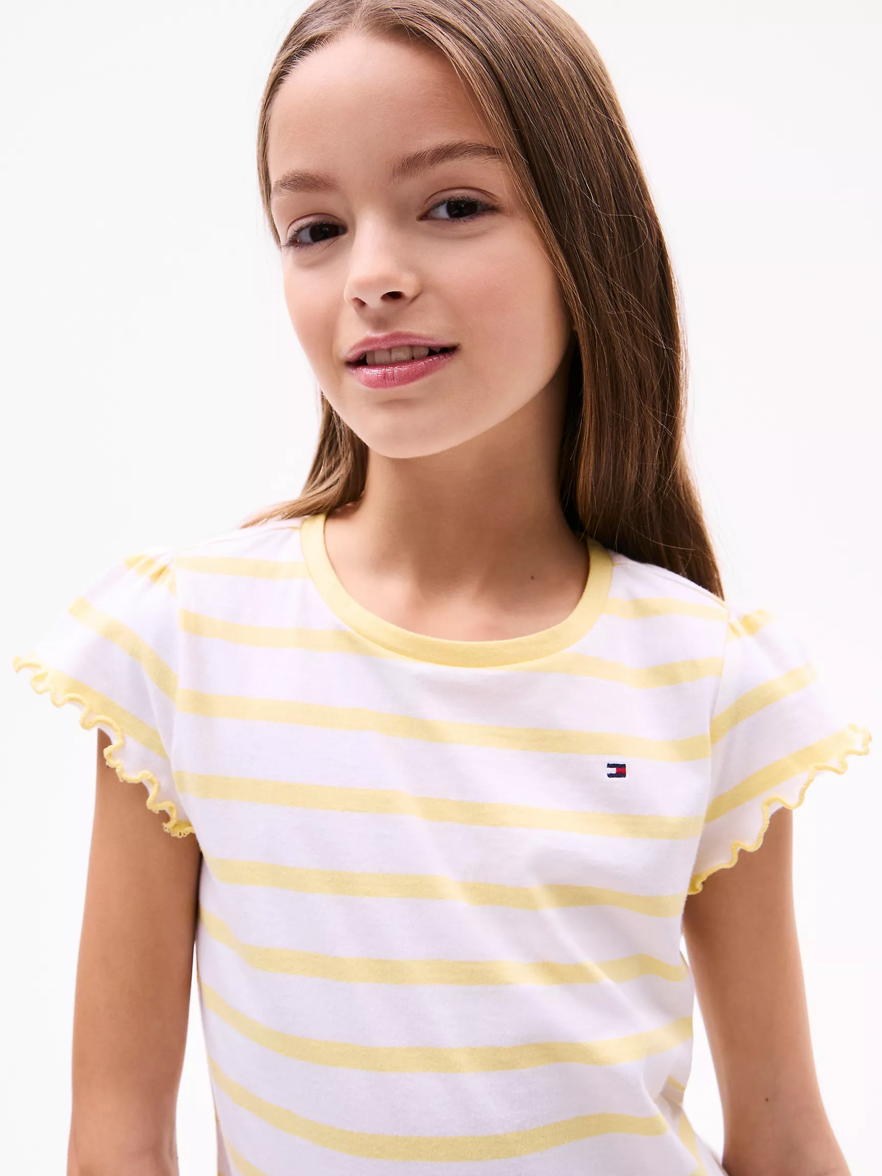 Футболка для девочек Tommy Hilfiger, Детская футболка в полоску с рукавами-воланами