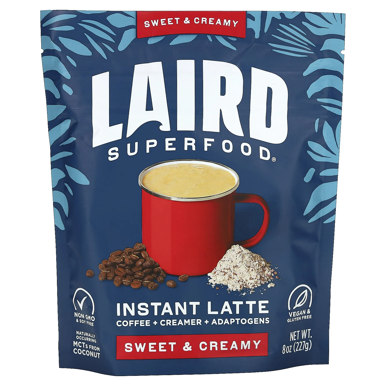 Laird Superfood, растворимый латте, кофе со сливками и адаптогенами, сладкий и сливочный, 227 г (8 унций)