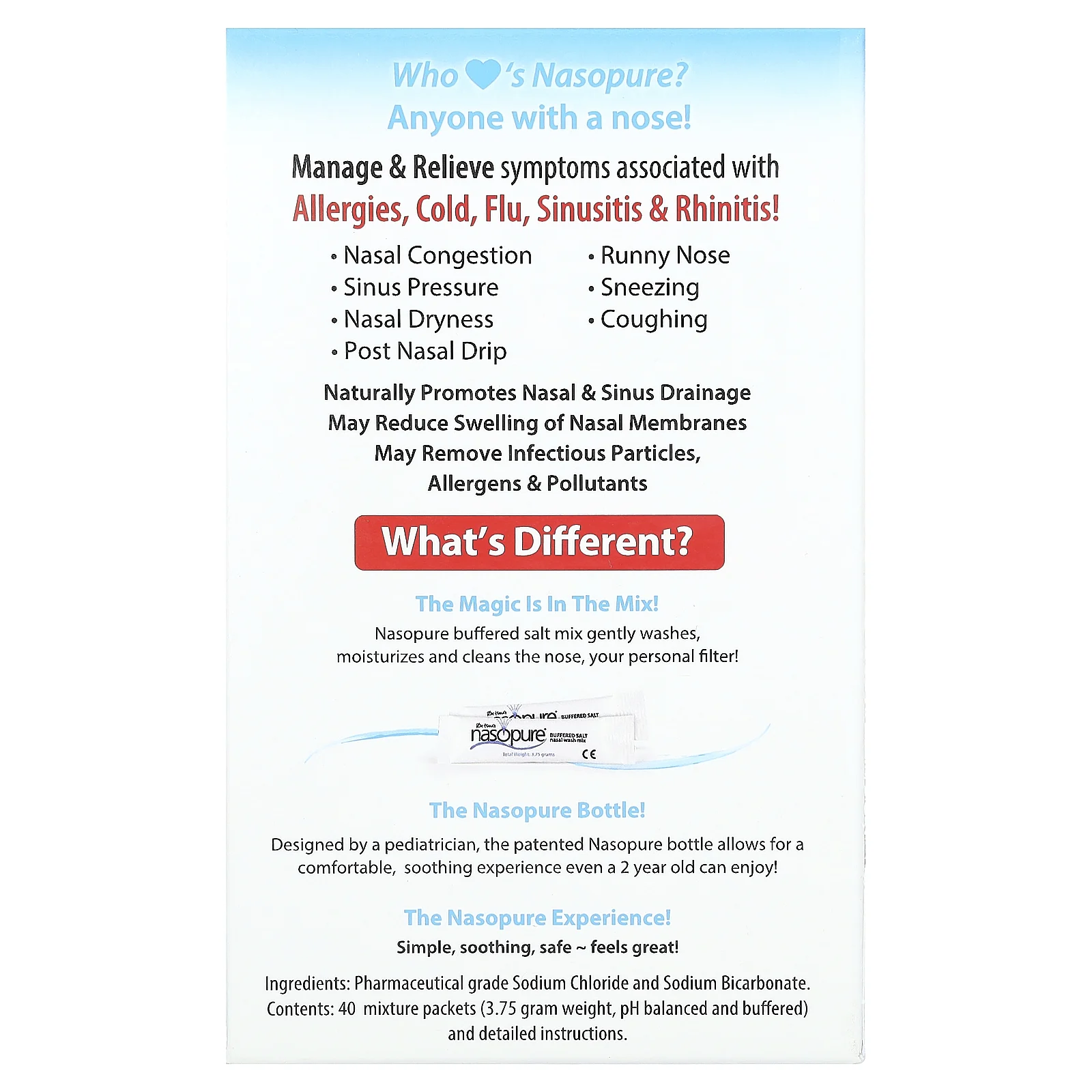 Nasopure, Система для промывки носа, набор для заправки, 1 набор