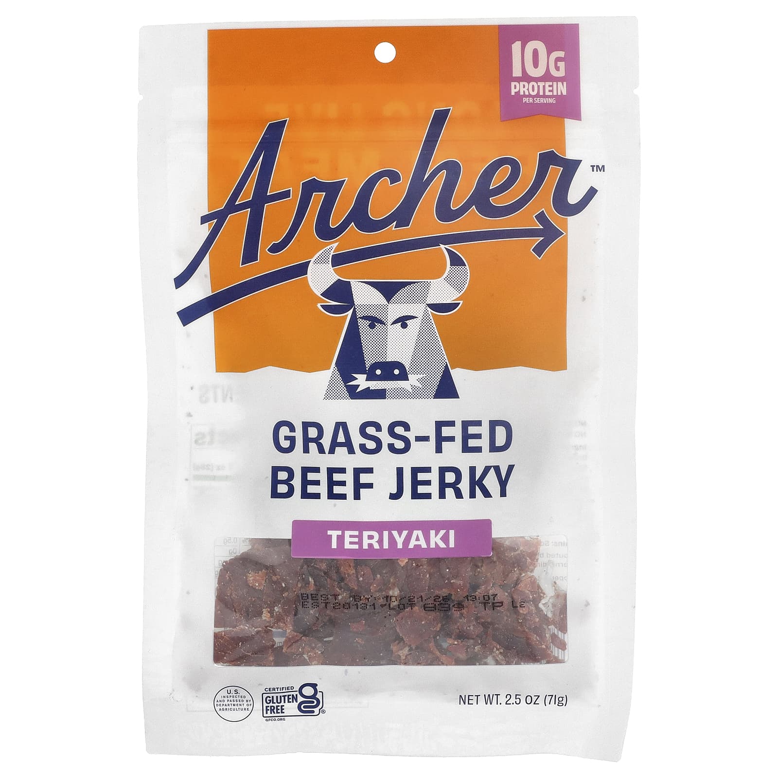 Country Archer Jerky, вяленая говядина травяного откорма, терияки, 71 г (2,5 унции)