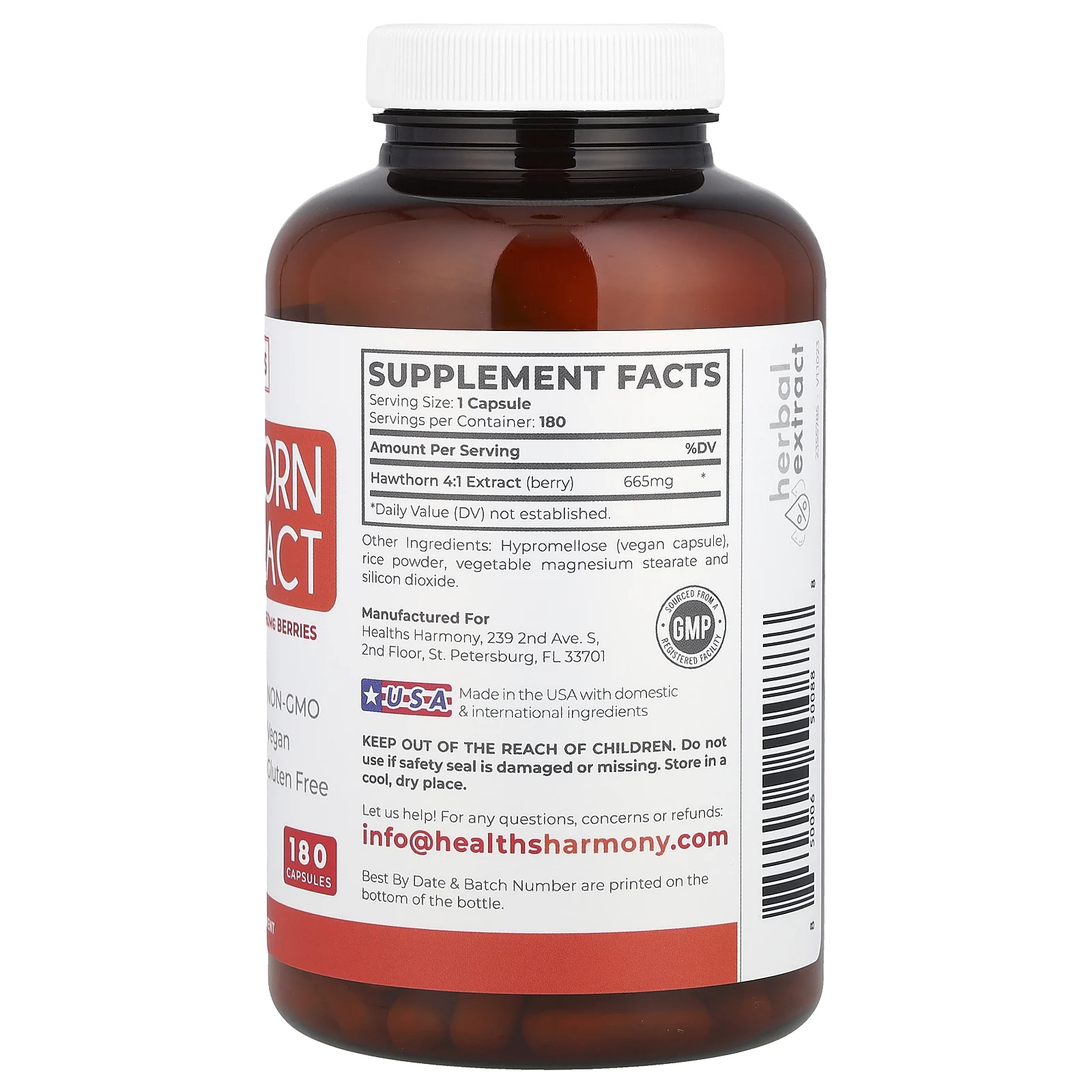 Healths Harmony, Экстракт боярышника 4: 1, 2660 мг, 180 капсул