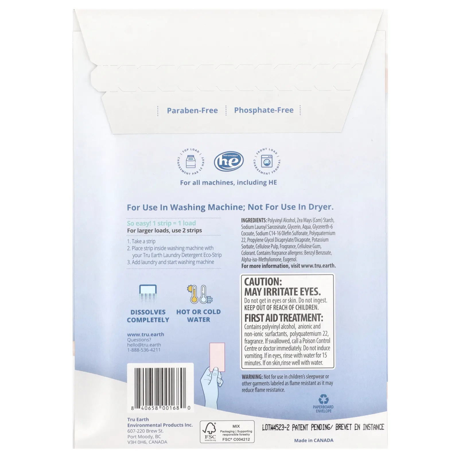 Tru Earth, Кондиционер для белья, эко-полоски, ультраконцентрированные, из свежего льна, 32 шт.