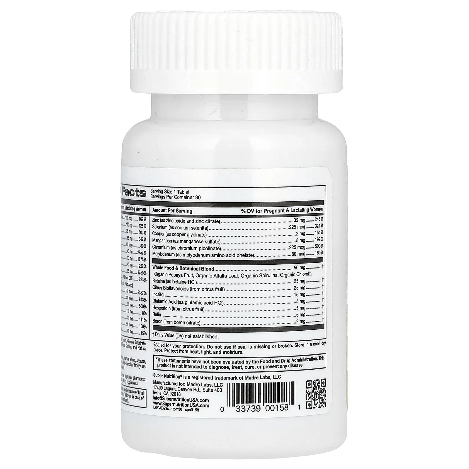 Super Nutrition, Simply One, пренатальные мультивитамины тройного действия, 30 таблеток