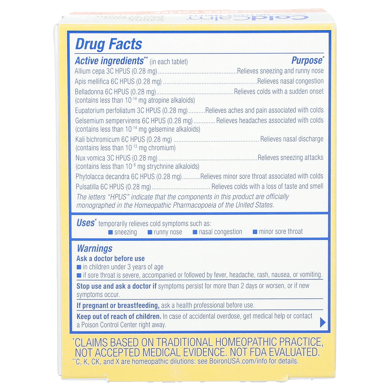 Boiron, ColdCalm, средство от простуды, 60 быстрорастворимых таблеток