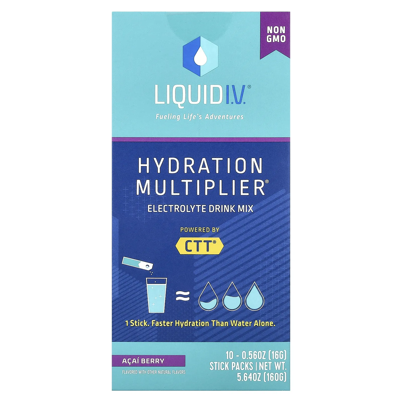 Liquid I.V., Hydration Multiplier, смесь для приготовления напитков с электролитами, ягоды асаи, 10 пакетиков по 16 г (0,56 унции)