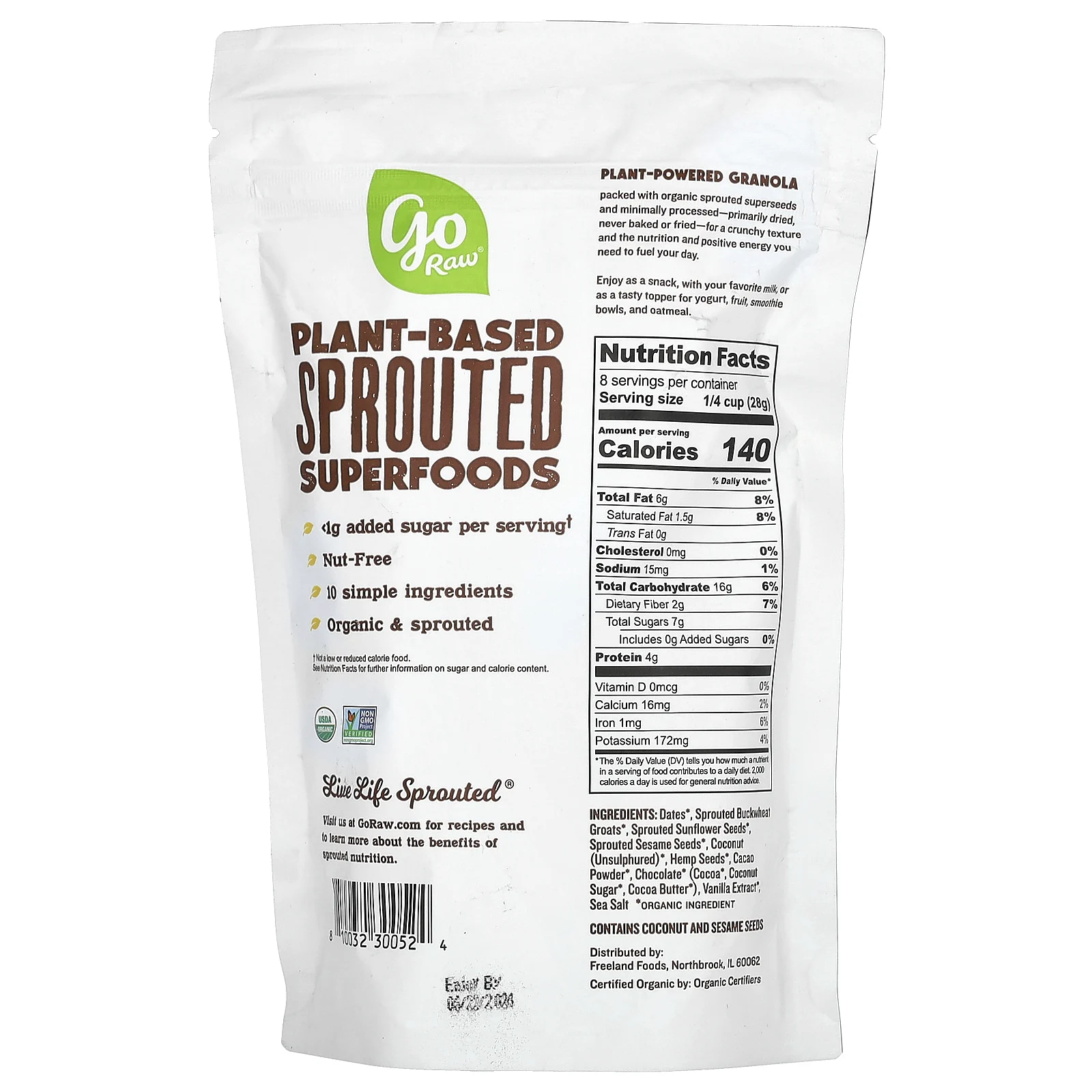 Go Raw, Органическая гранола из проростков, с кокосом, 227 г (8 унций)