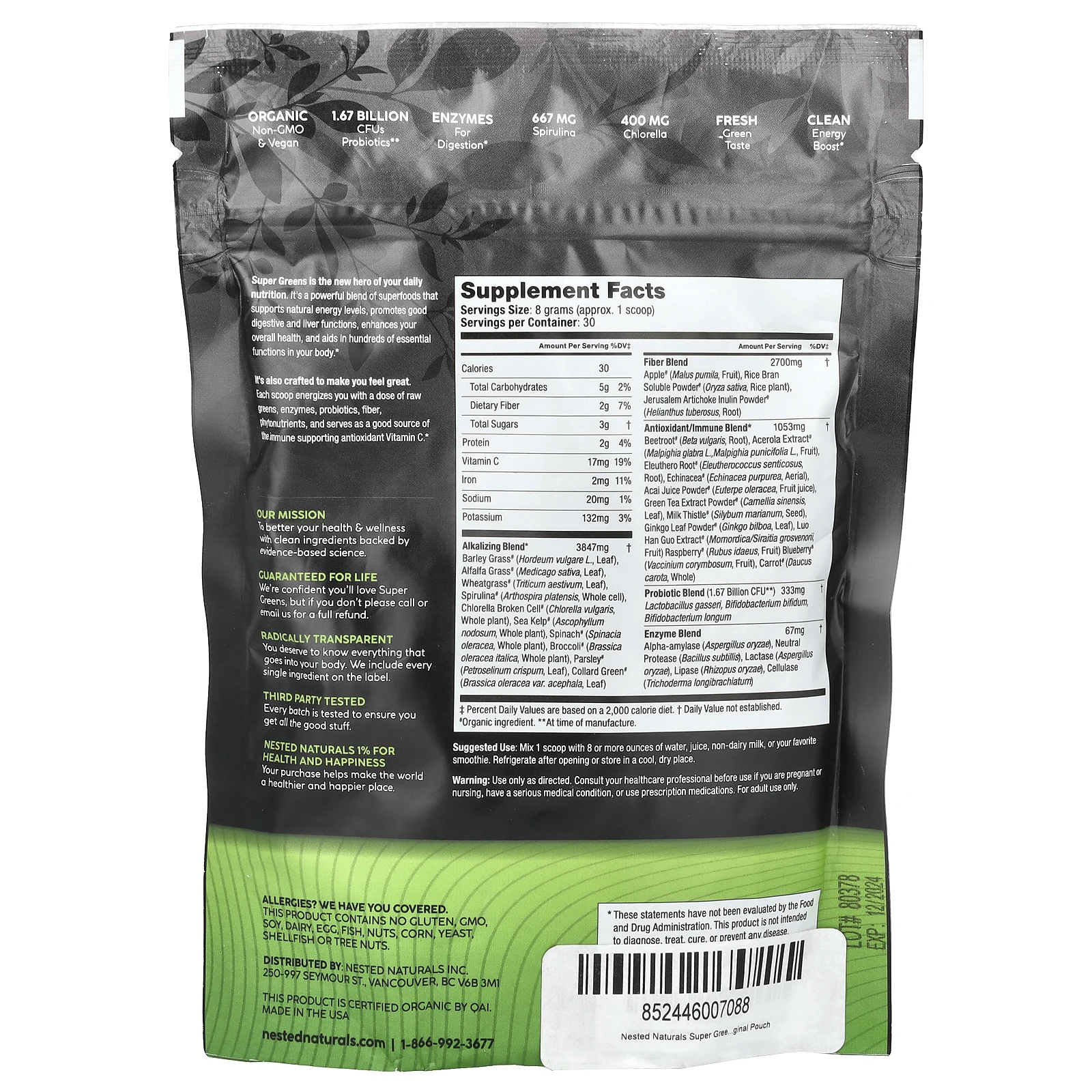 Nested Naturals, Super Greens, оригинальный вкус, 240 г (8,5 унции)