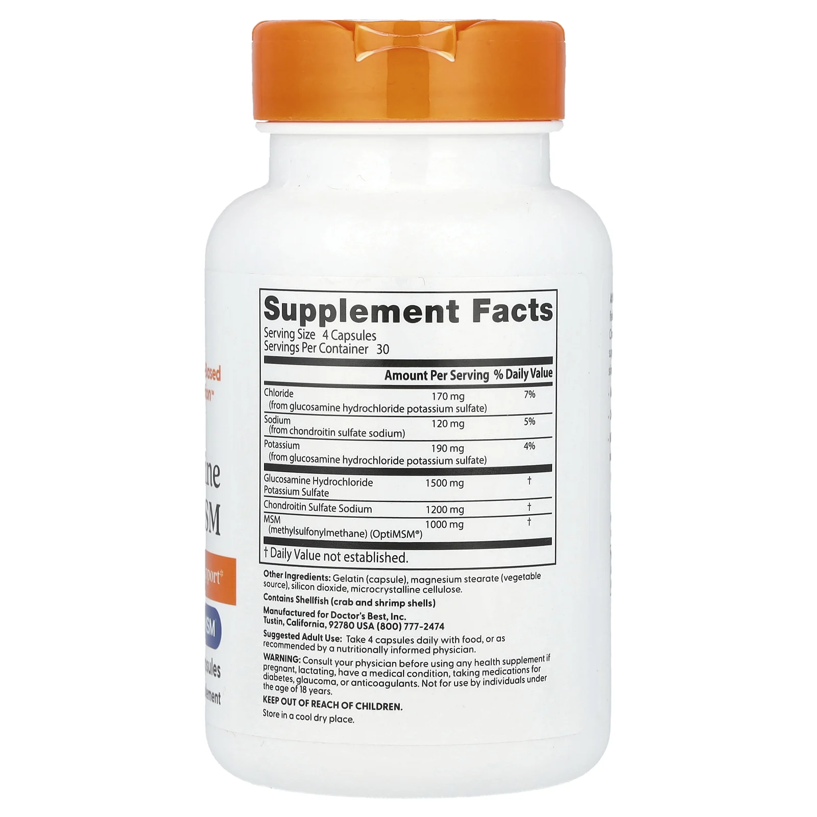 Doctor's Best, глюкозамин, хондроитин и МСМ с OptiMSM, 120 вегетарианских капсул