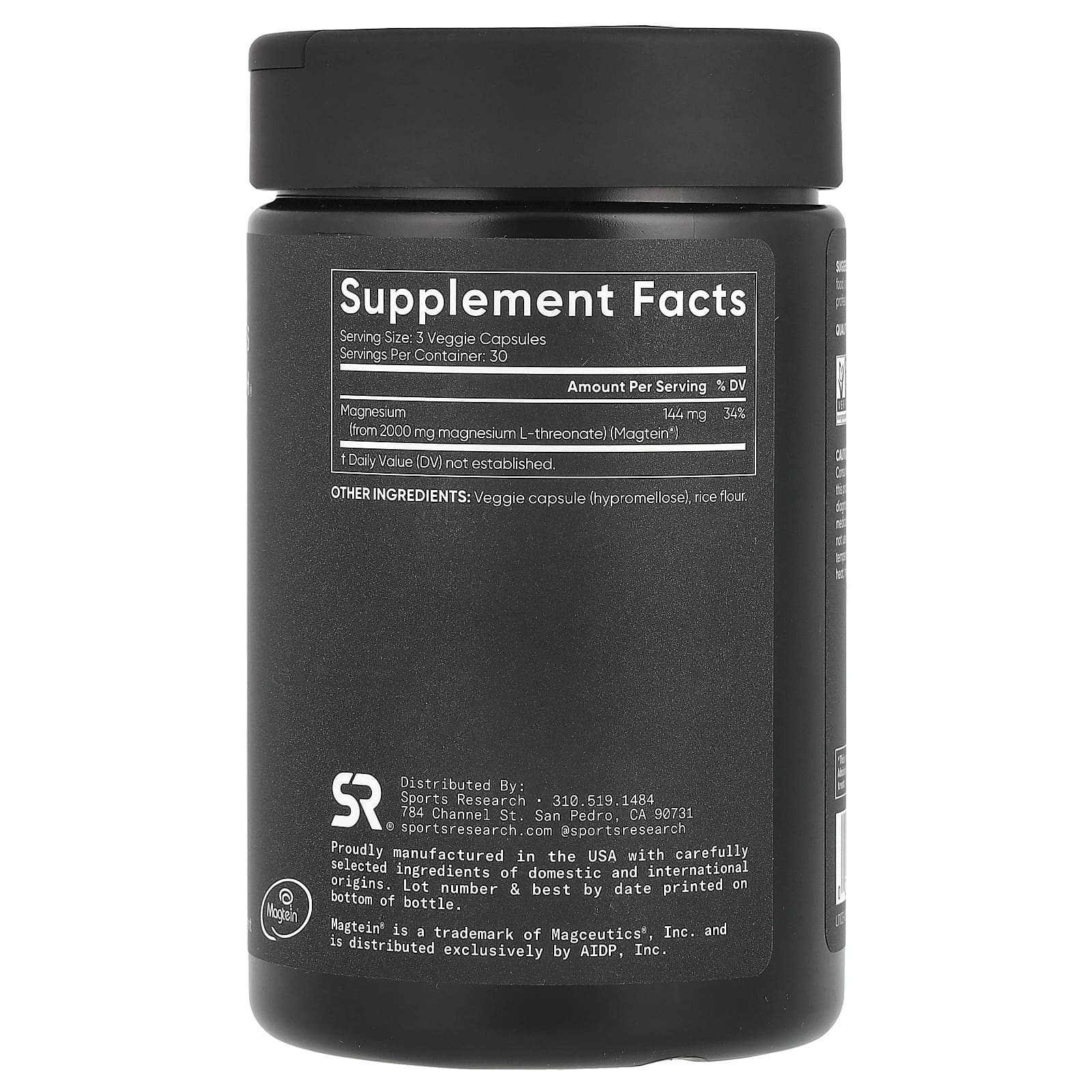 Sports Research, MAG LT, Magtein, 2000 мг, 90 растительных капсул