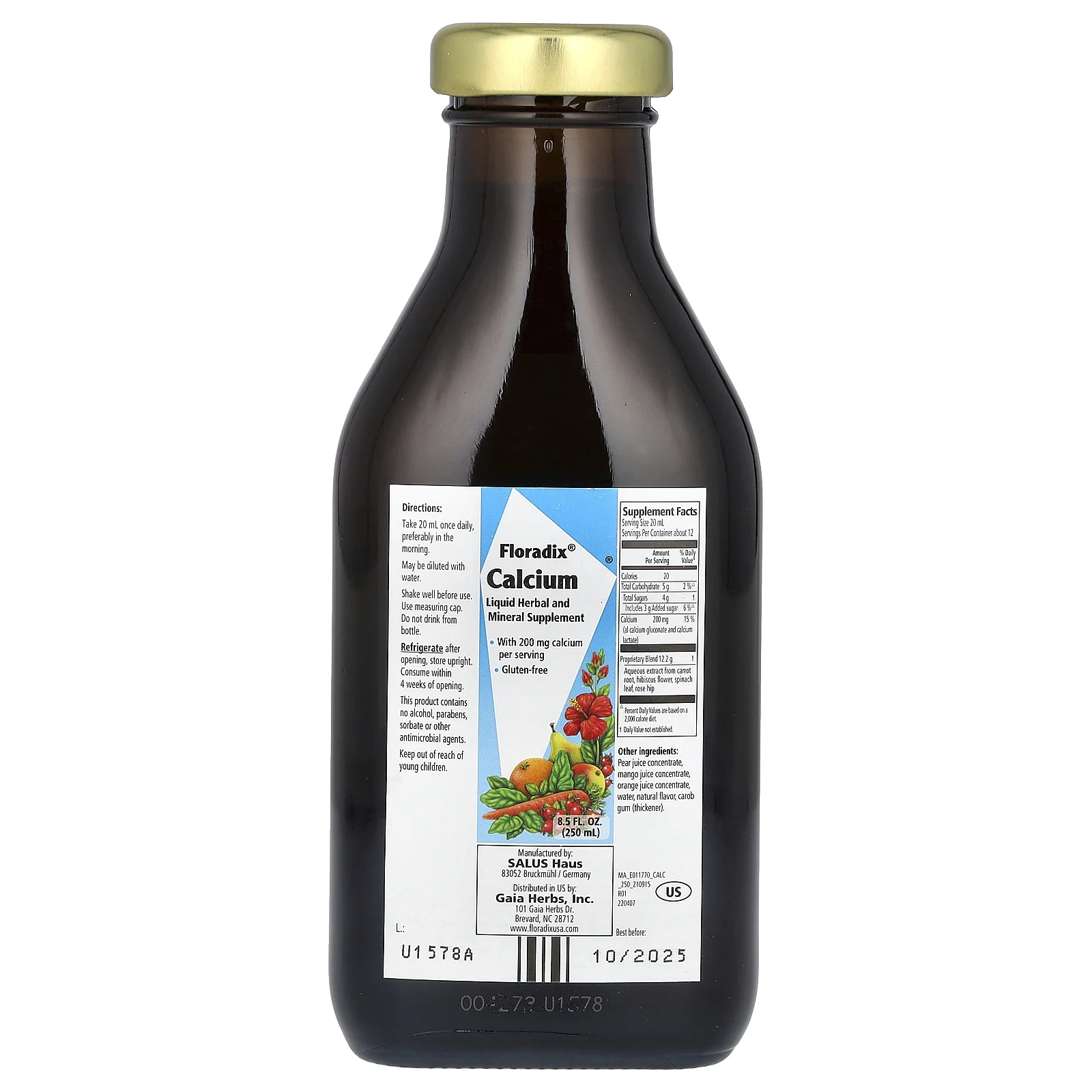 Floradix, кальций, 200 мг, 250 мл (8,5 жидк. унции) (200 мг в 20 мл)